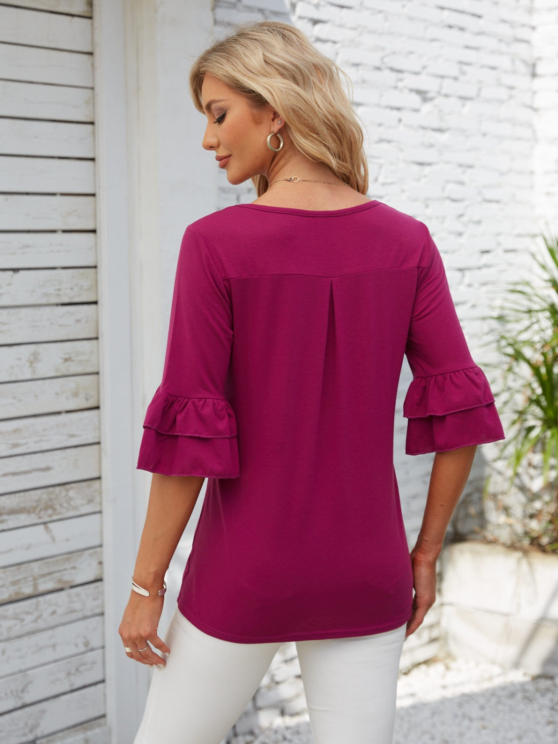 Ruffled Suqare Neck Half Sleeve Blouse - Lunaria