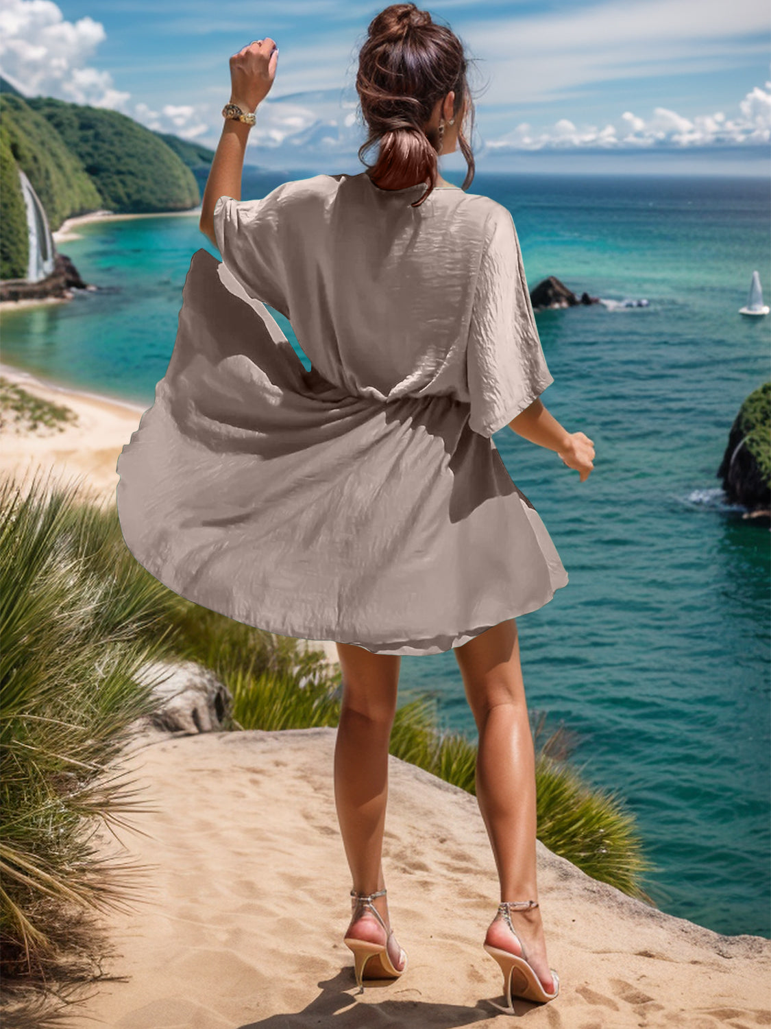 Surplice Half Sleeve Mini Dress - Lunaria