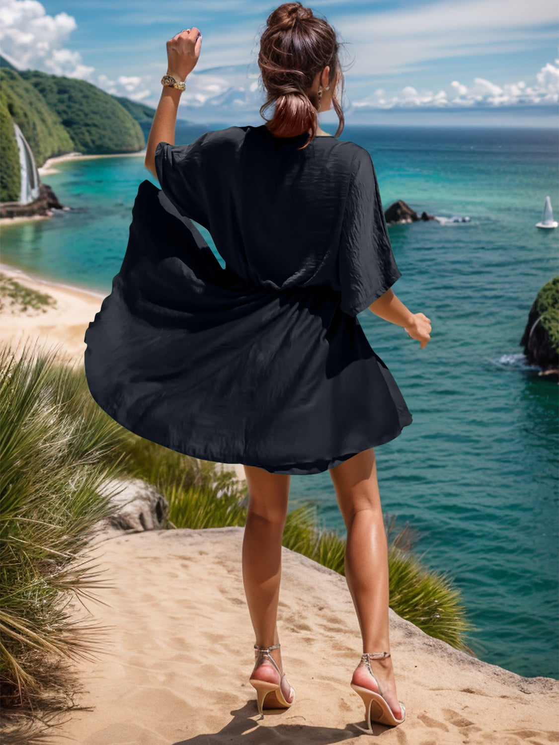 Surplice Half Sleeve Mini Dress - Lunaria