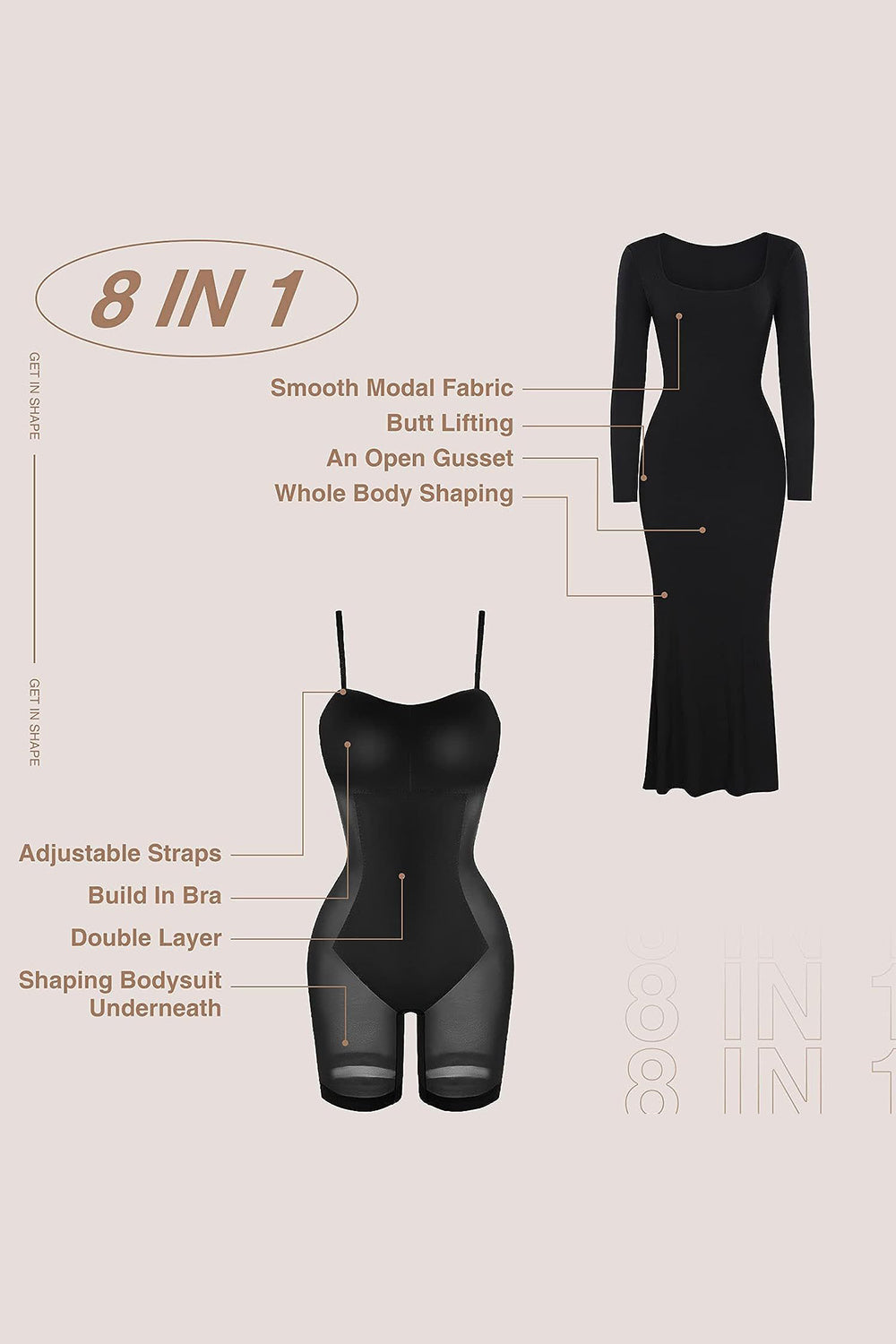 Basic Bae Built-In Shapewear Square Neck Long Sleeve Maxi Dress - Lunaria