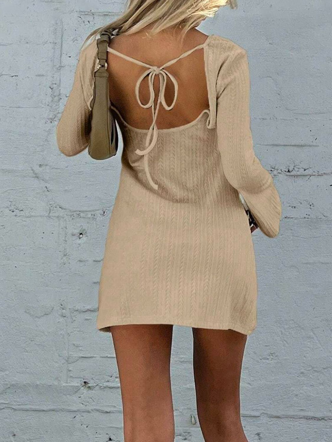 Backless Round Neck Long Sleeve Mini Dress - Lunaria