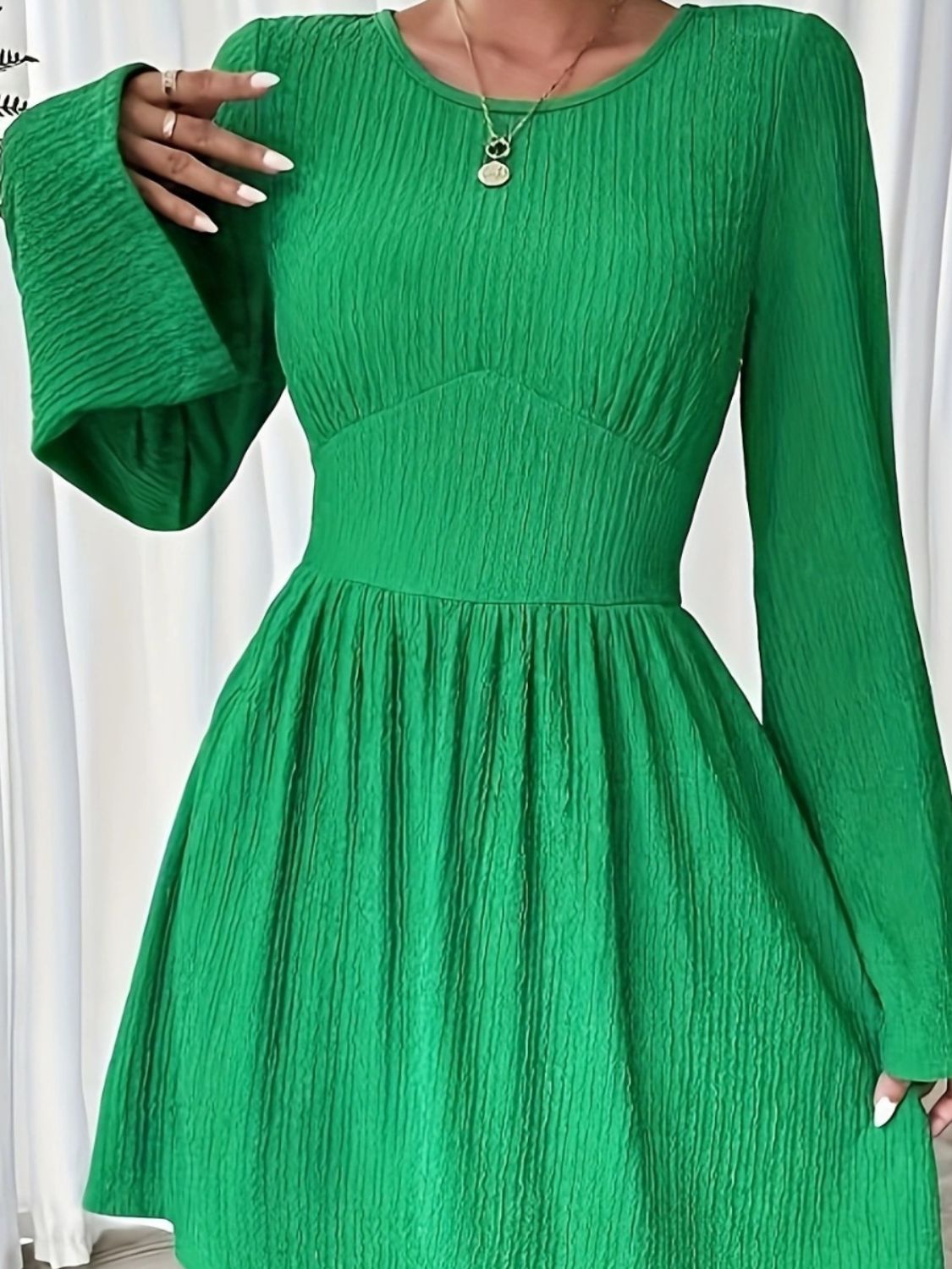 Round Neck Flare Sleeve Mini Dress - Lunaria