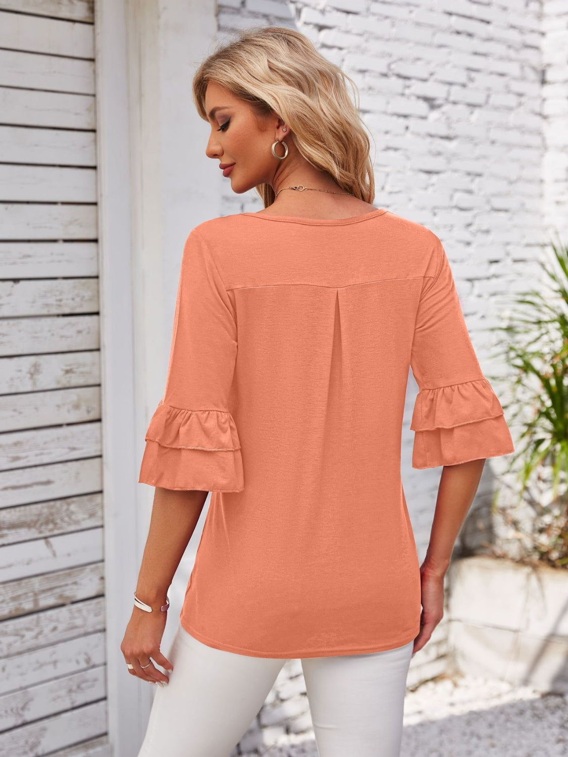 Ruffled Suqare Neck Half Sleeve Blouse - Lunaria