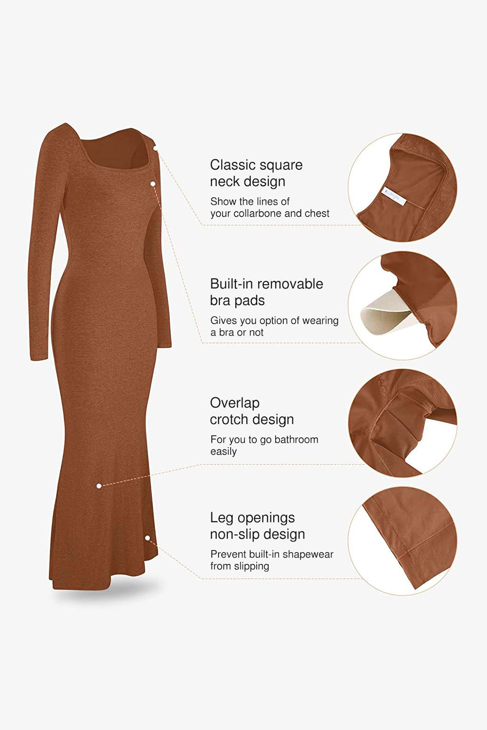 Basic Bae Built-In Shapewear Square Neck Long Sleeve Maxi Dress - Lunaria
