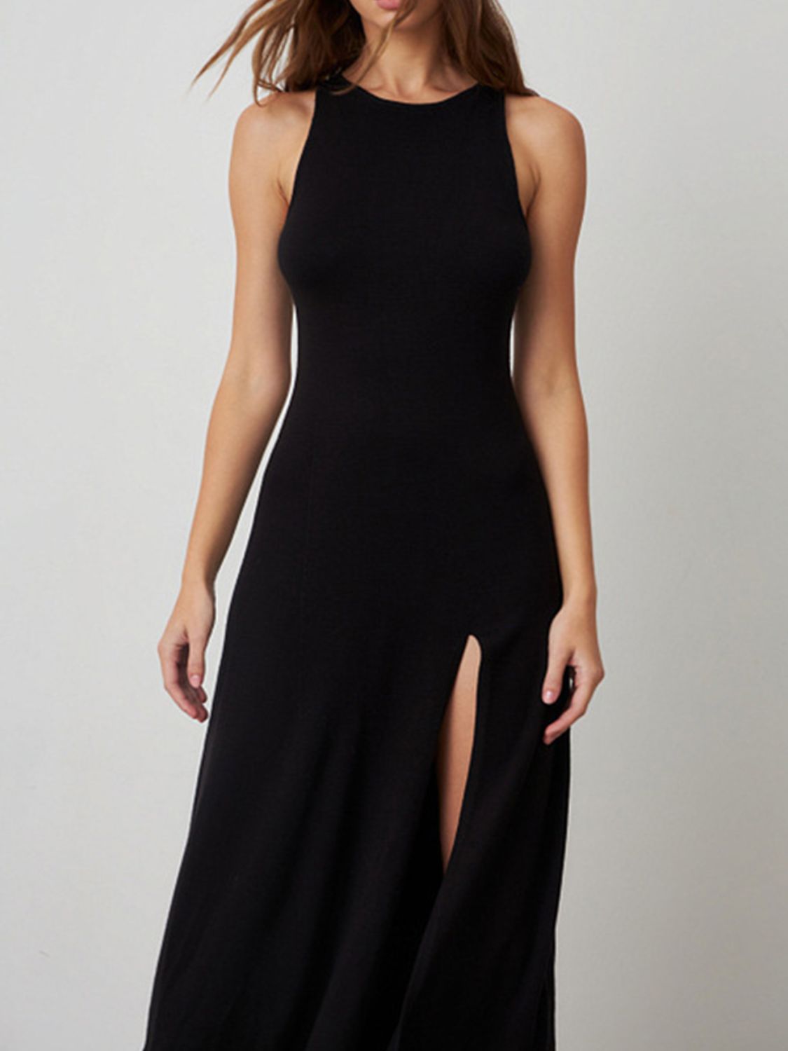 Side Slit Round Neck Sleeveless Dress - Lunaria