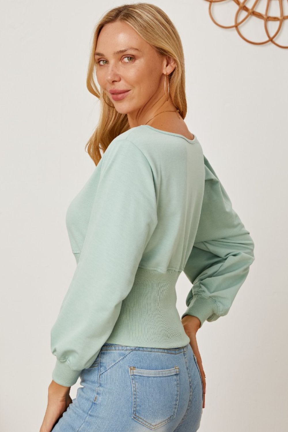 Boat Neck Lantern Sleeve Blouse - Lunaria