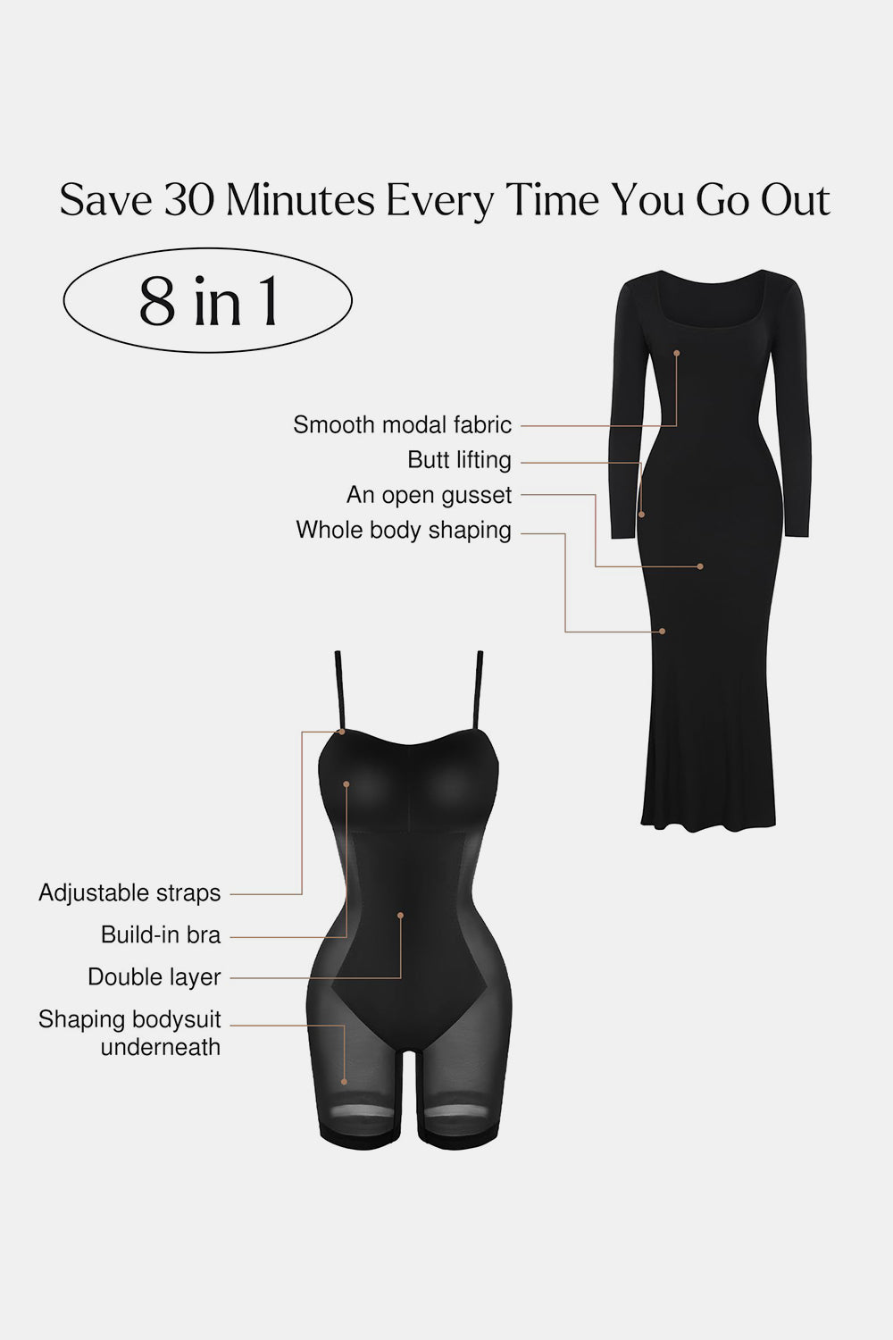 Basic Bae Built-In Shapewear Square Neck Long Sleeve Maxi Dress - Lunaria