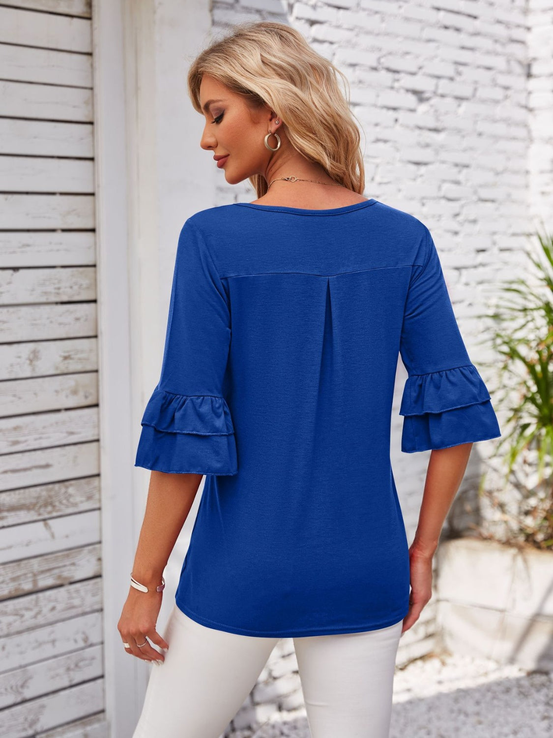 Ruffled Suqare Neck Half Sleeve Blouse - Lunaria
