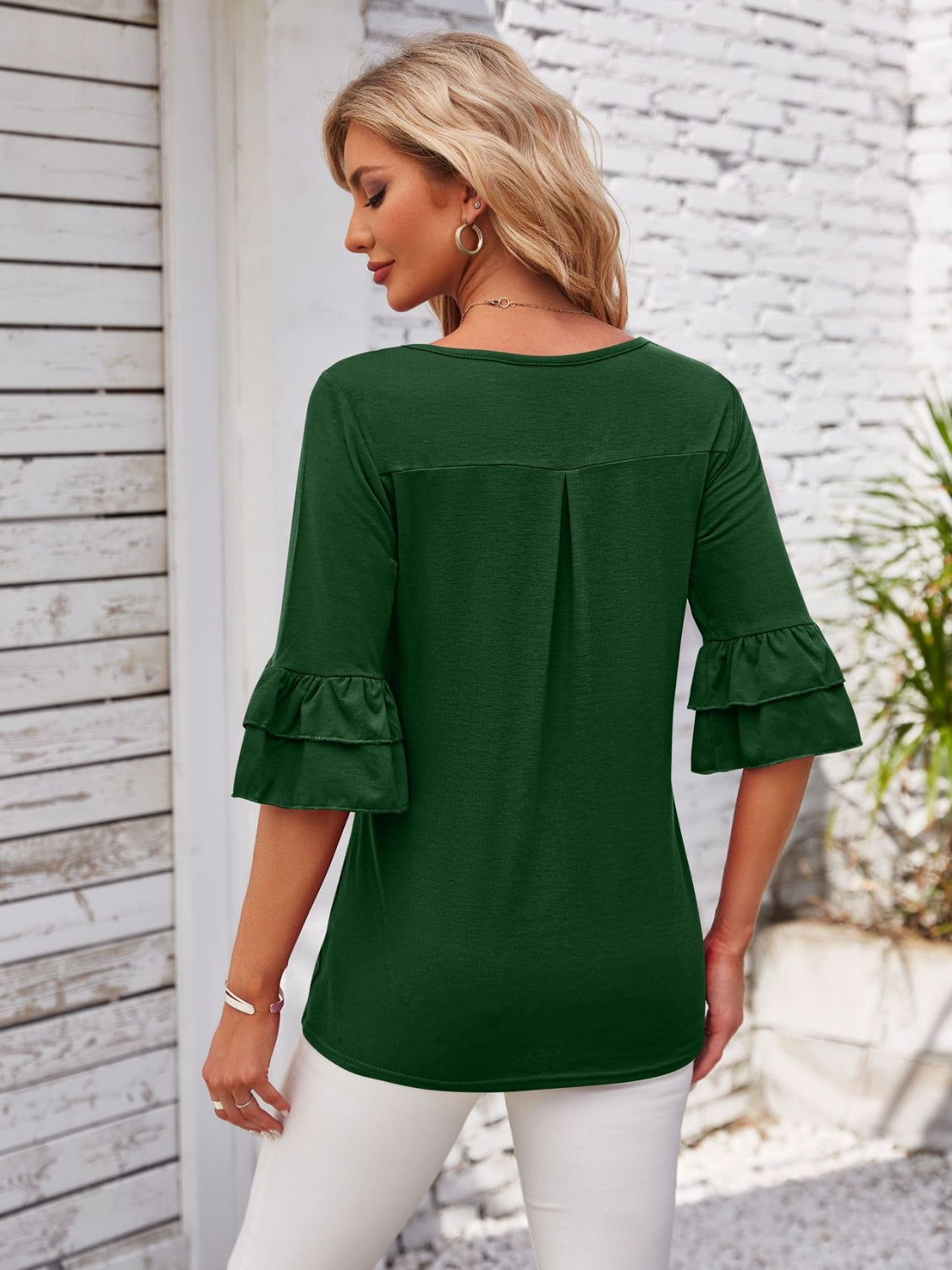 Ruffled Suqare Neck Half Sleeve Blouse - Lunaria