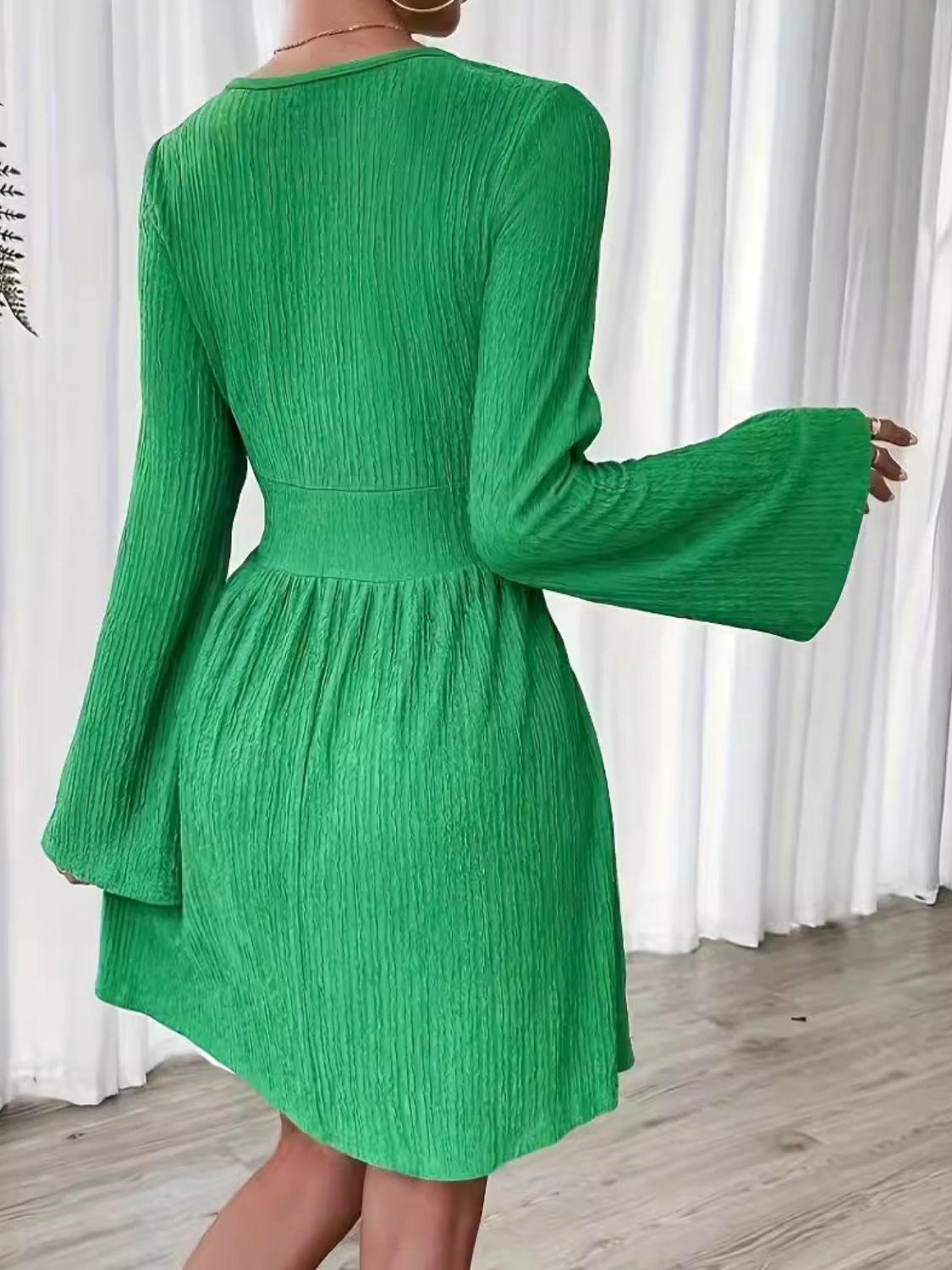 Round Neck Flare Sleeve Mini Dress - Lunaria