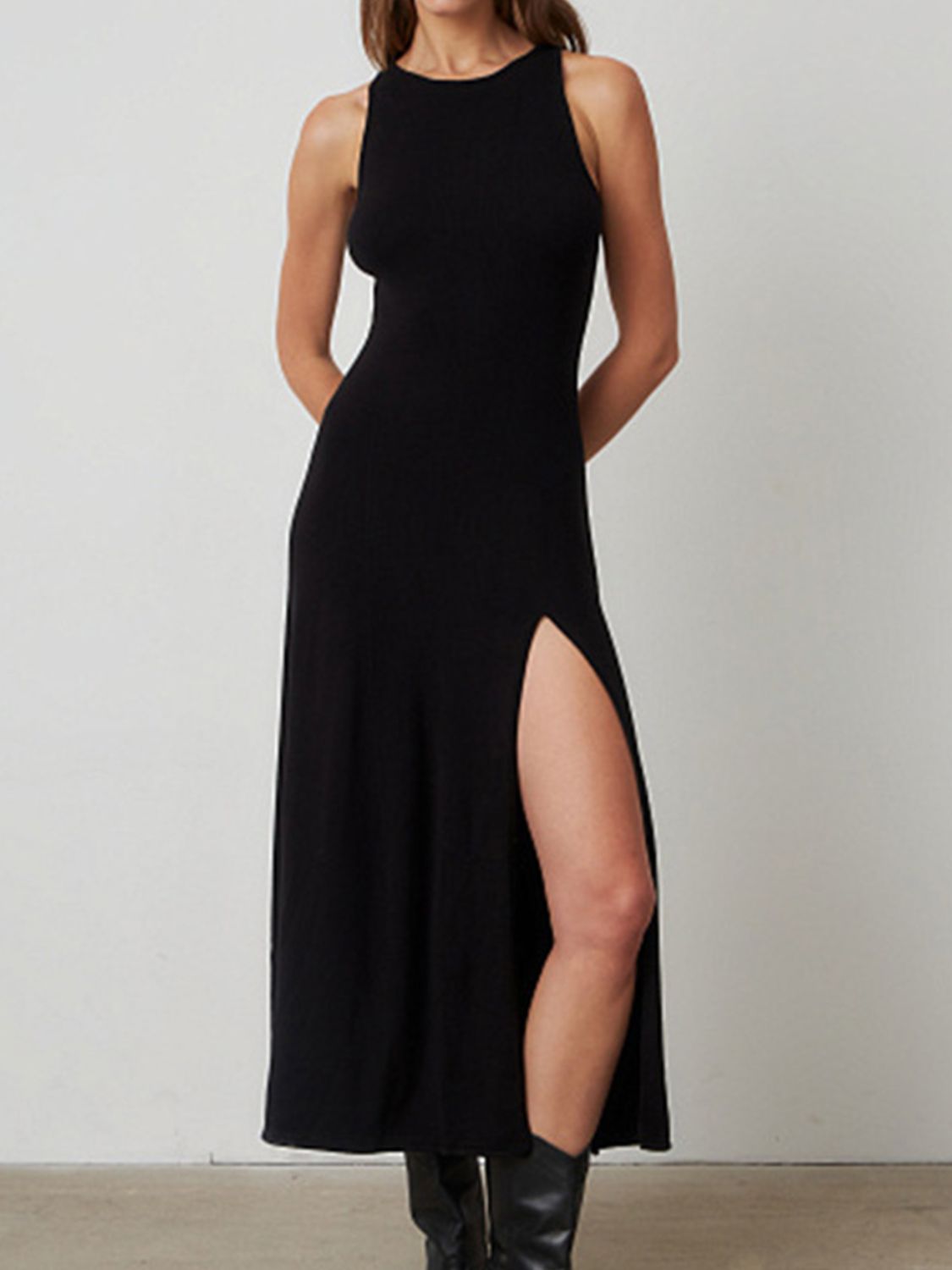 Side Slit Round Neck Sleeveless Dress - Lunaria