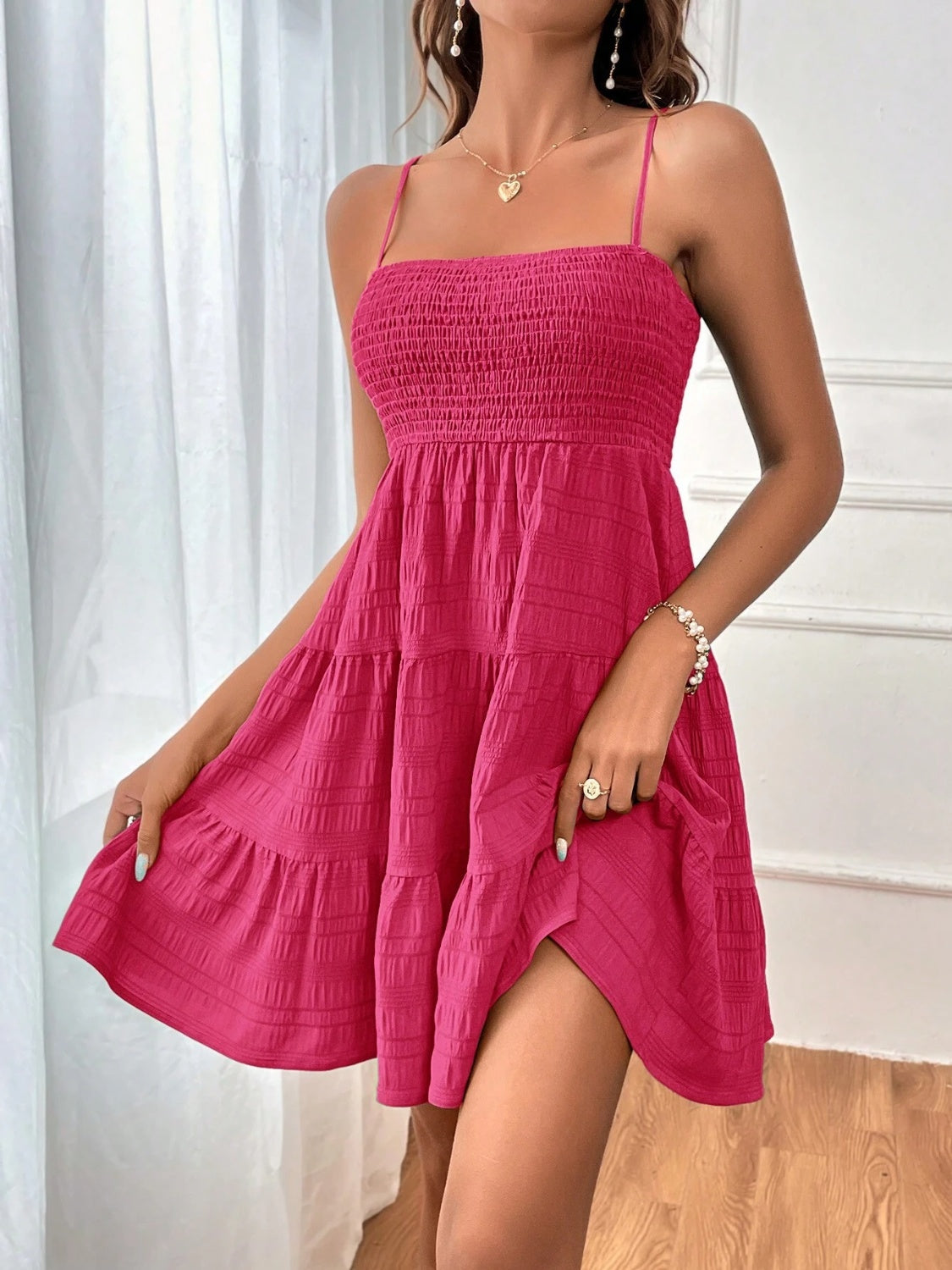 Smocked Tiered Sleeveless Mini Dress - Lunaria