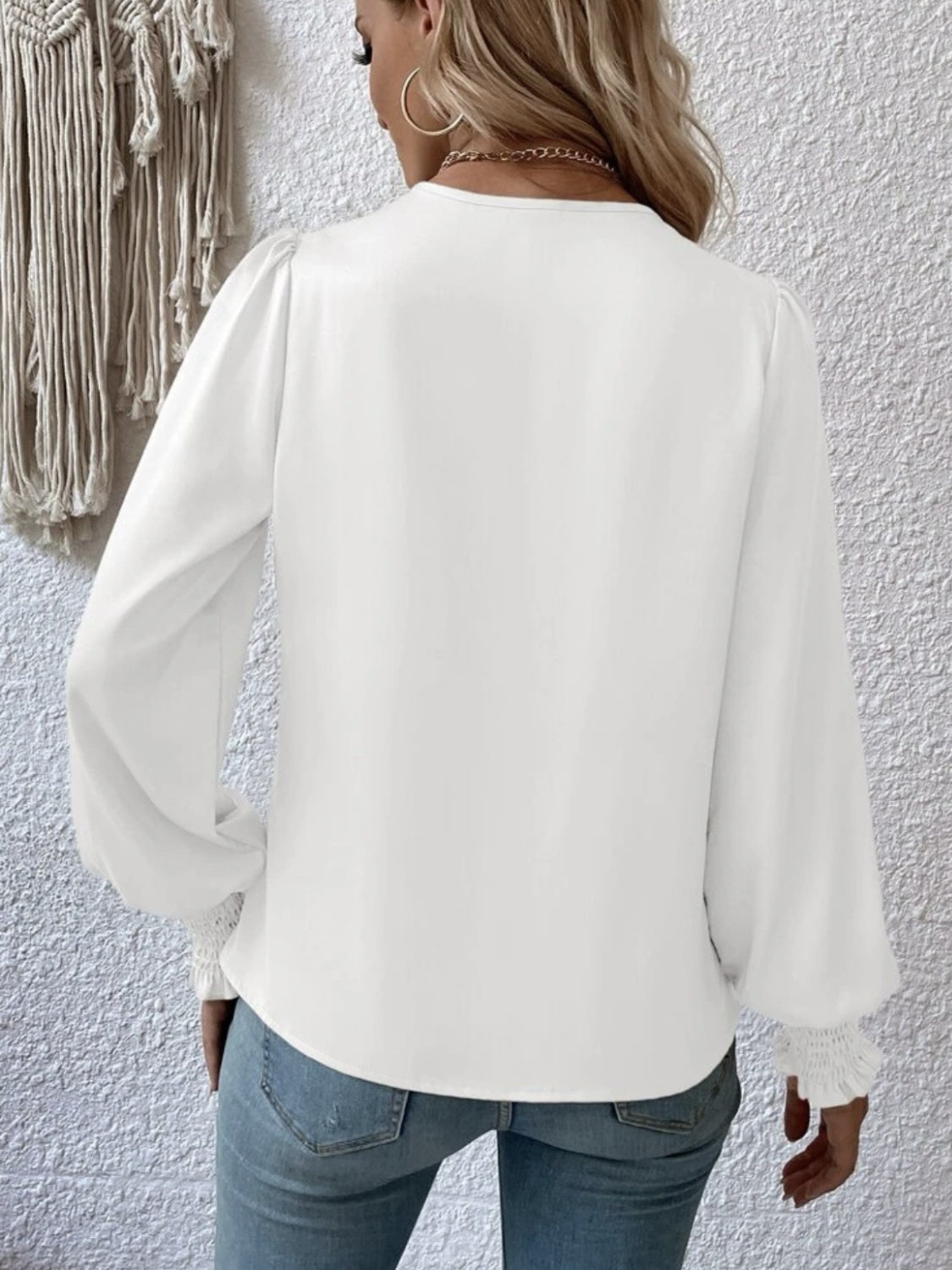 Surplice Smocked Lantern Sleeve Blouse - Lunaria