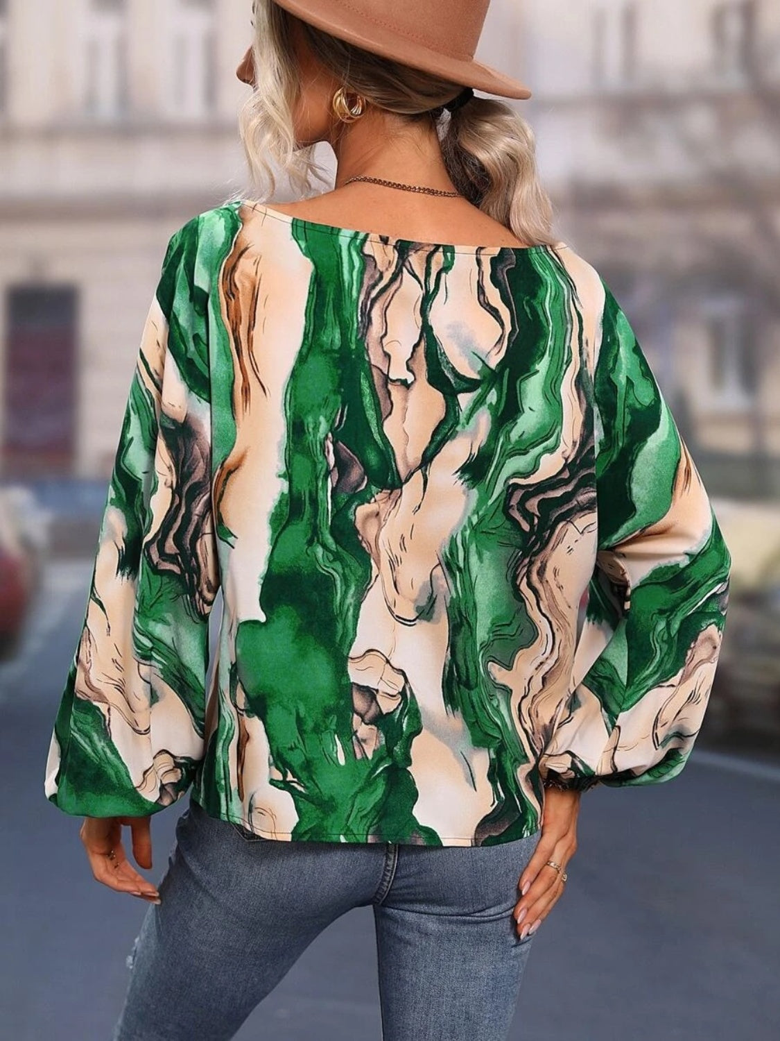 Printed Boat Neck Blouse - Lunaria