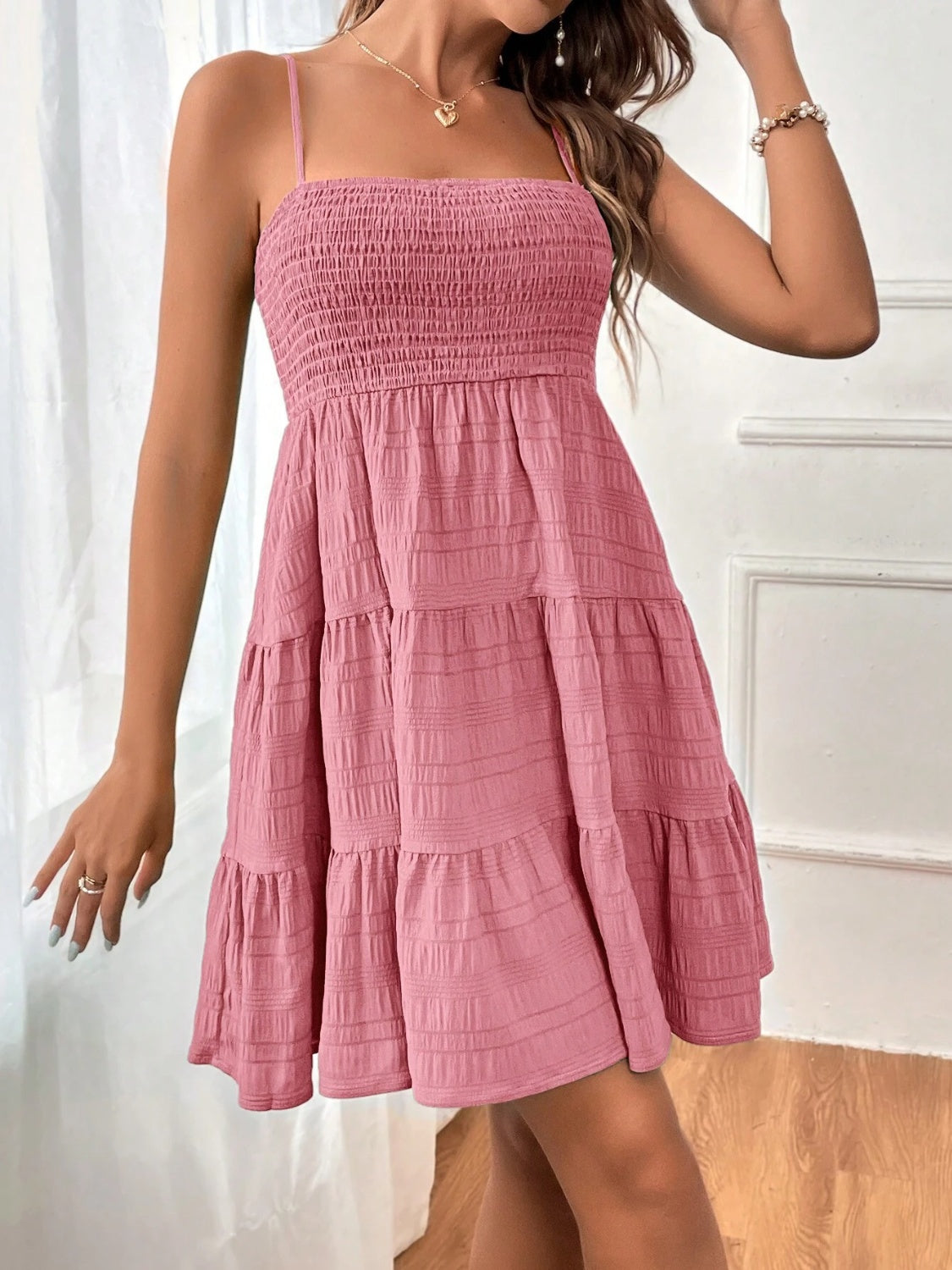 Smocked Tiered Sleeveless Mini Dress - Lunaria