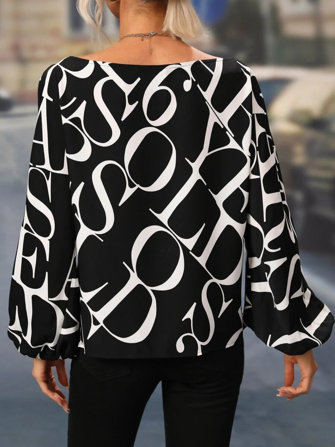 Printed Boat Neck Blouse - Lunaria