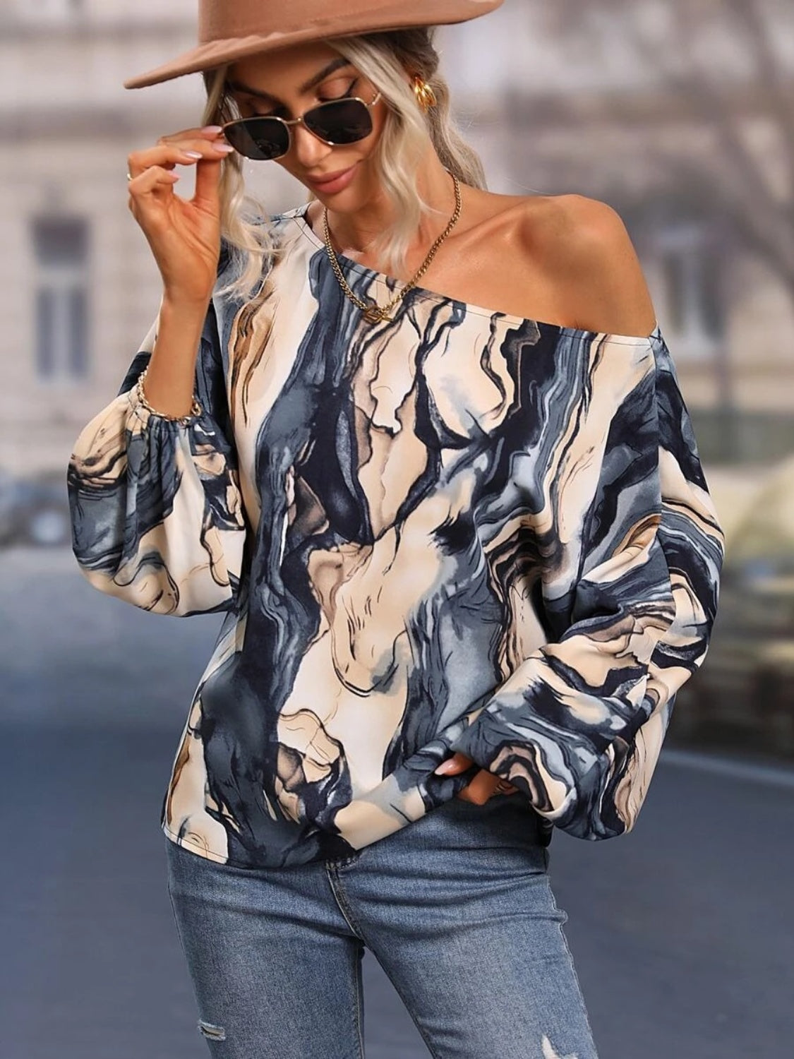 Printed Boat Neck Blouse - Lunaria