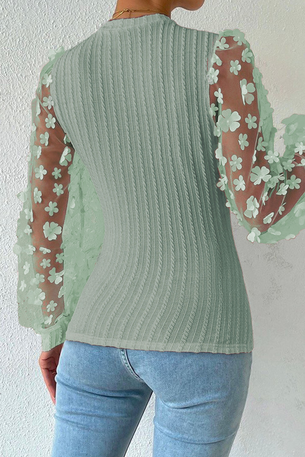 Textured Applique Long Sleeve Blouse - Lunaria