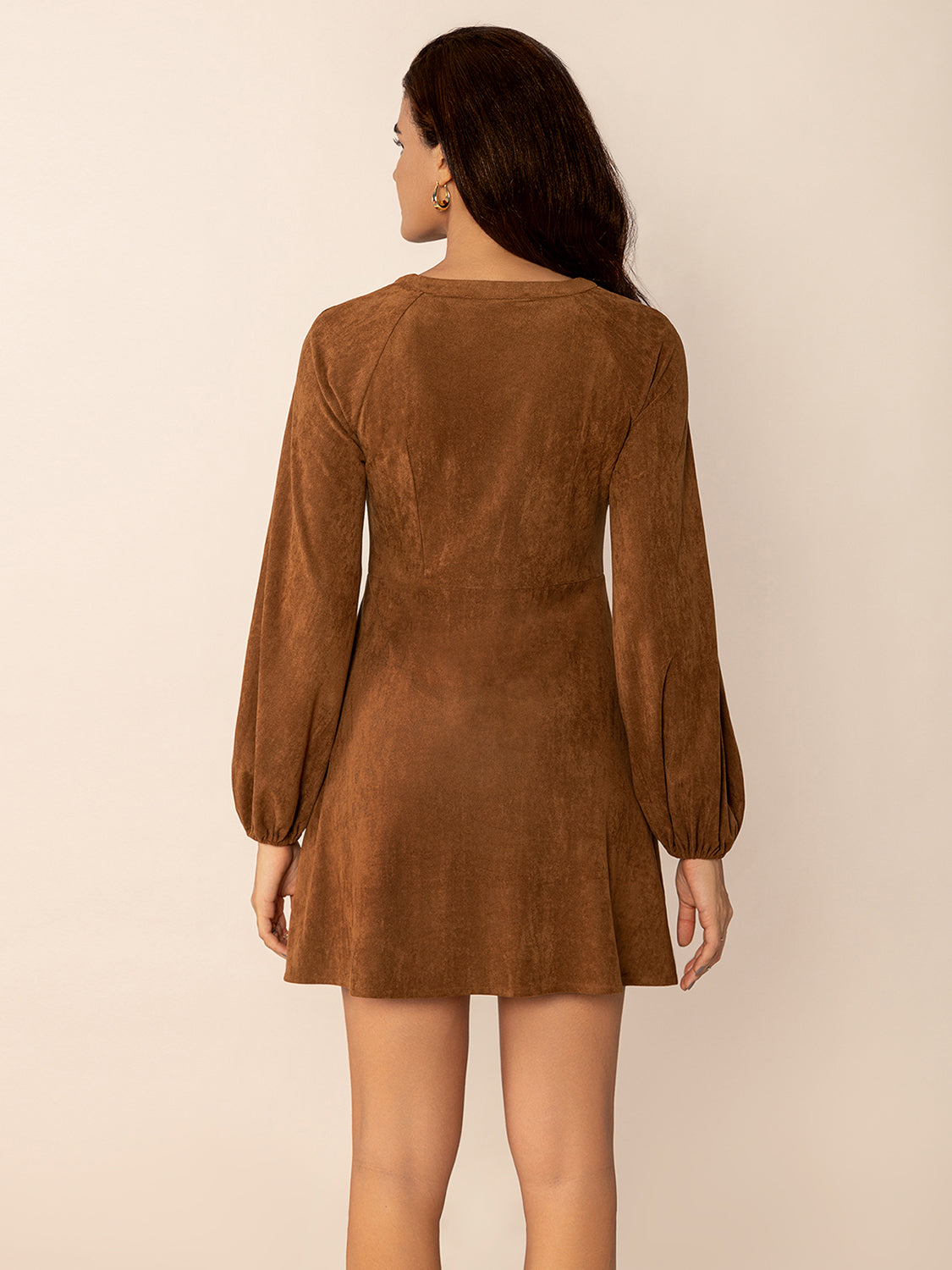 Notched Button Down Long Sleeve Mini Dress - Lunaria