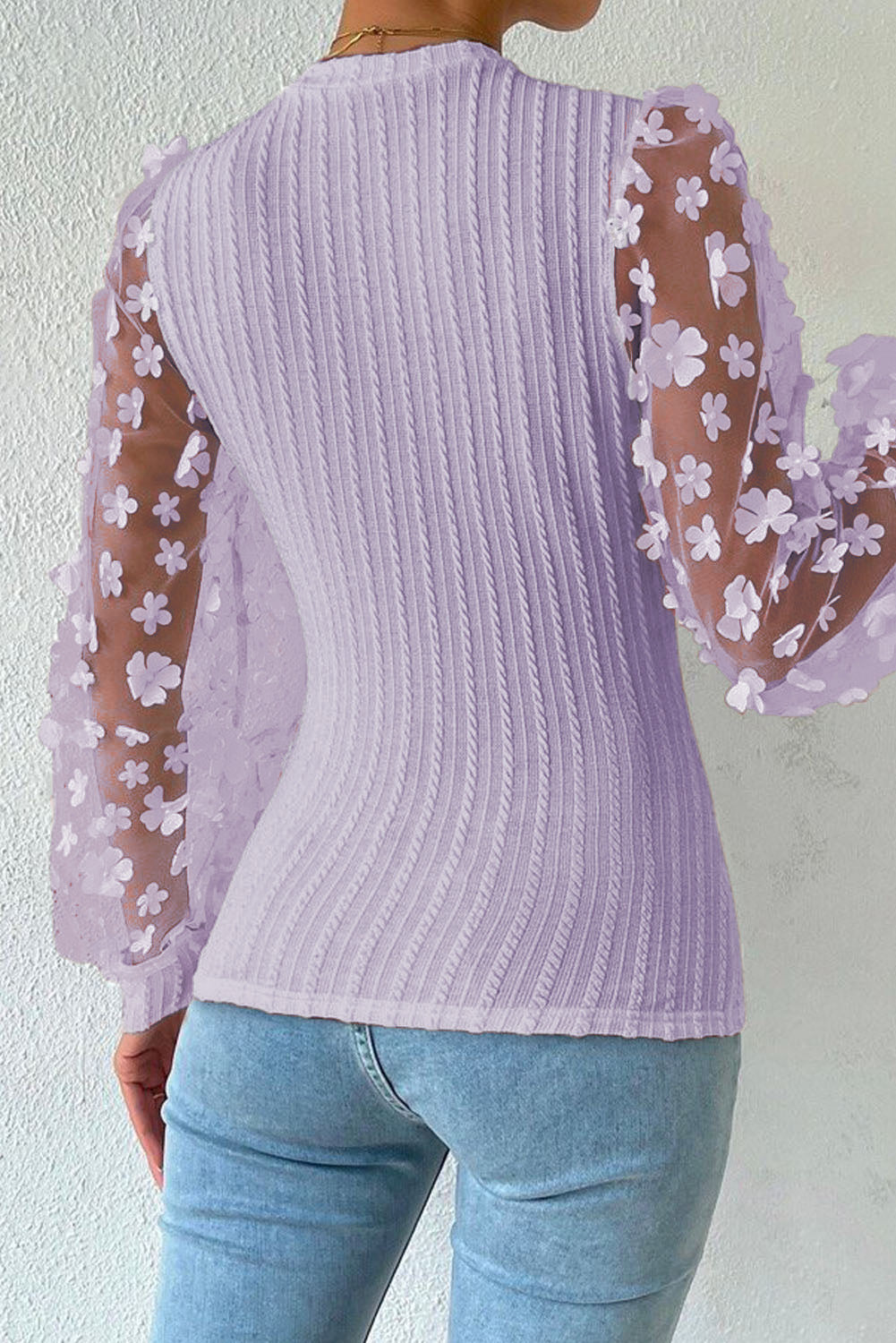 Textured Applique Long Sleeve Blouse - Lunaria