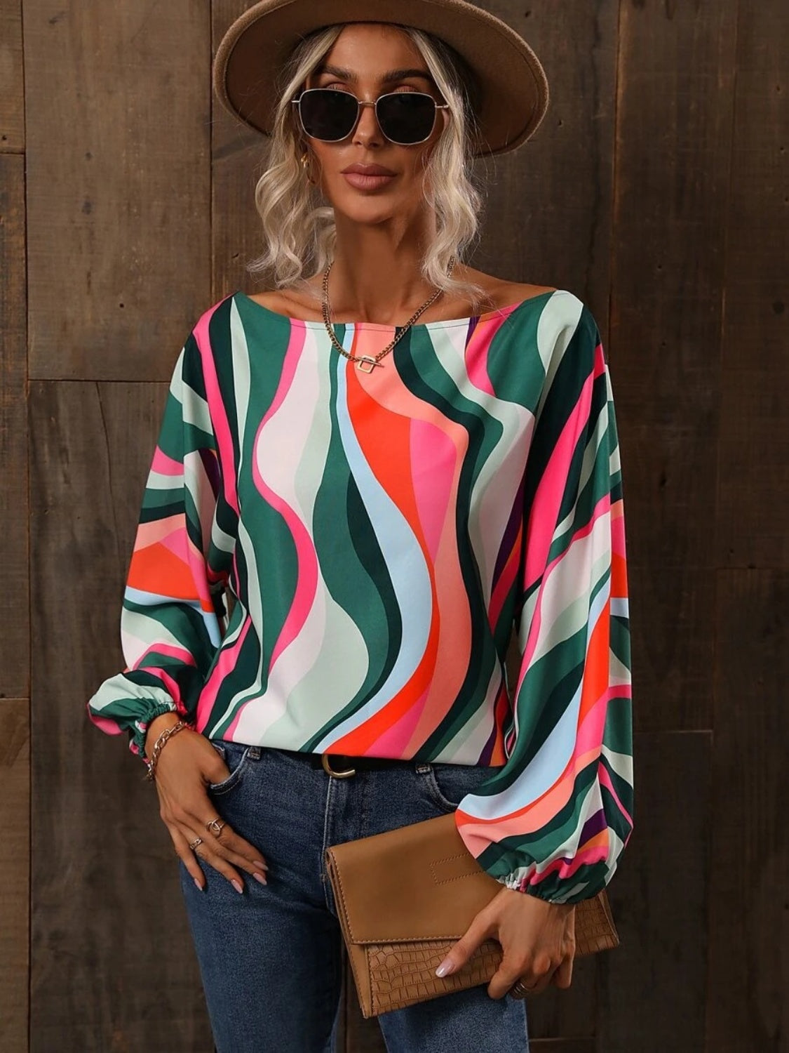 Printed Boat Neck Blouse - Lunaria