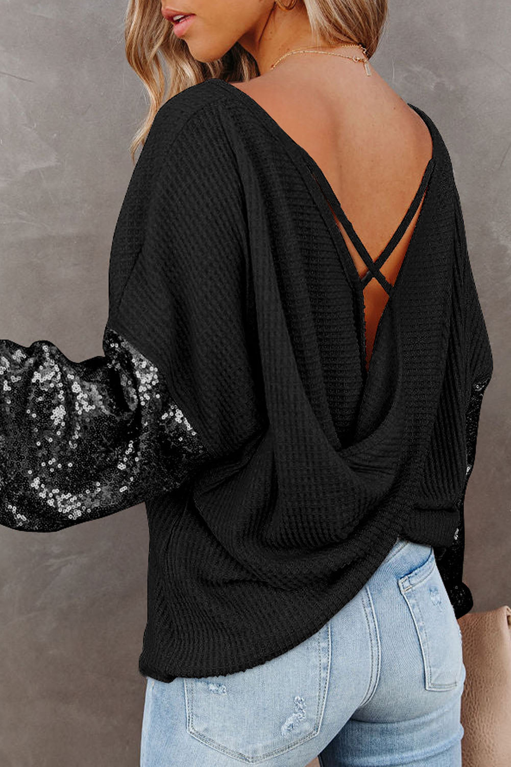 Sequin Waffle-Knit Blouse - Lunaria