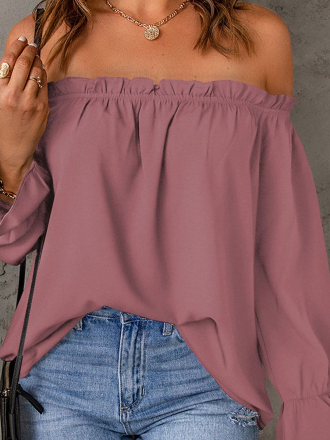 Off-Shoulder Flounce Sleeve Blouse - Lunaria