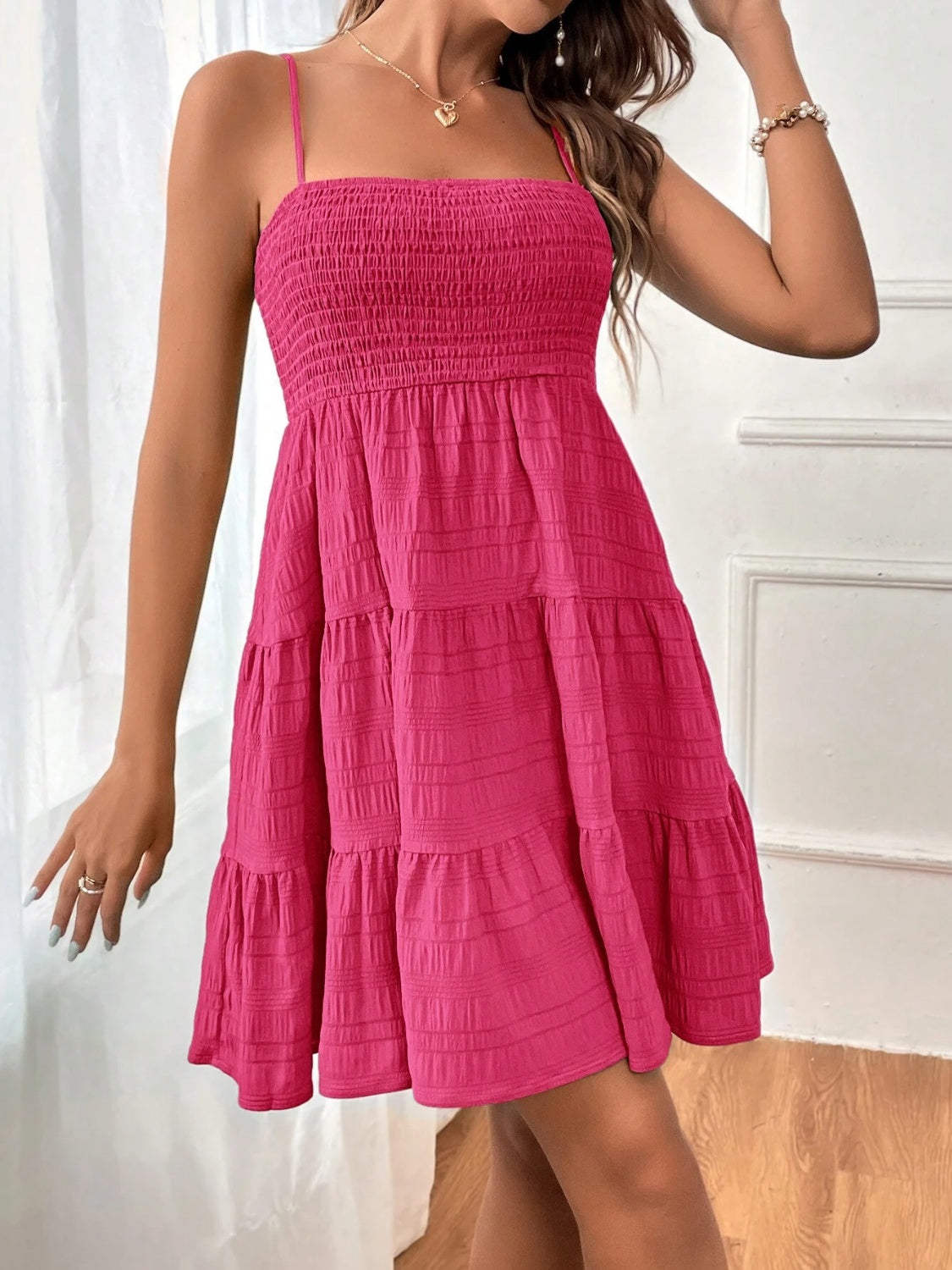 Smocked Tiered Sleeveless Mini Dress - Lunaria