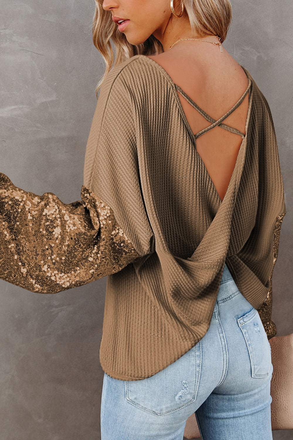 Sequin Waffle-Knit Blouse - Lunaria