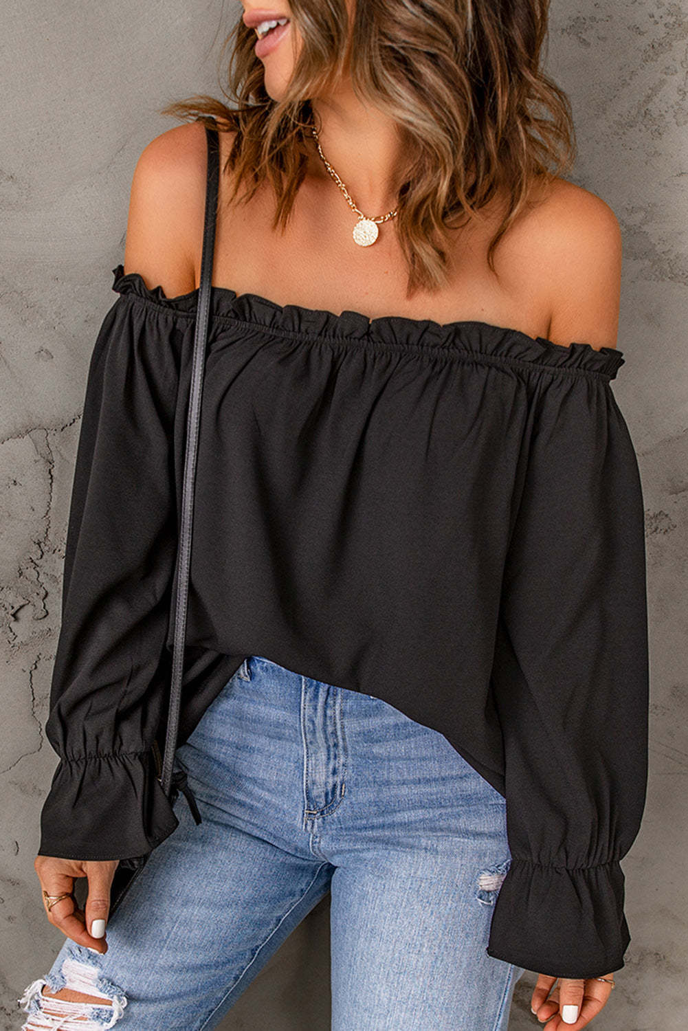 Off-Shoulder Flounce Sleeve Blouse - Lunaria