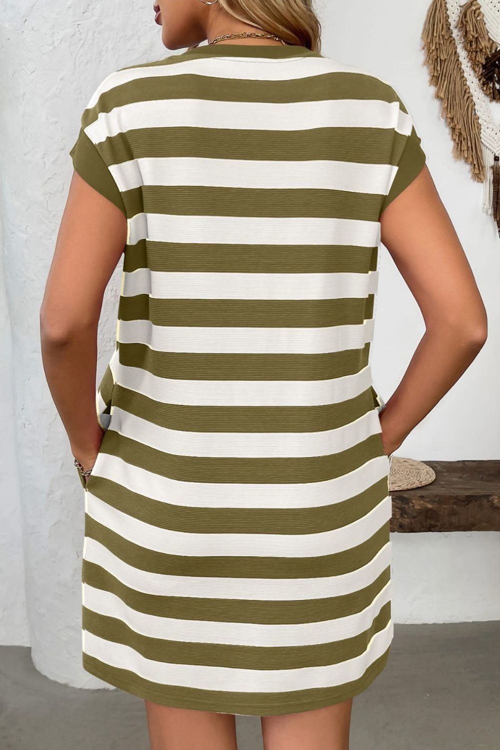 Contrast Striped Round Neck Short Sleeve Mini Dress - Lunaria