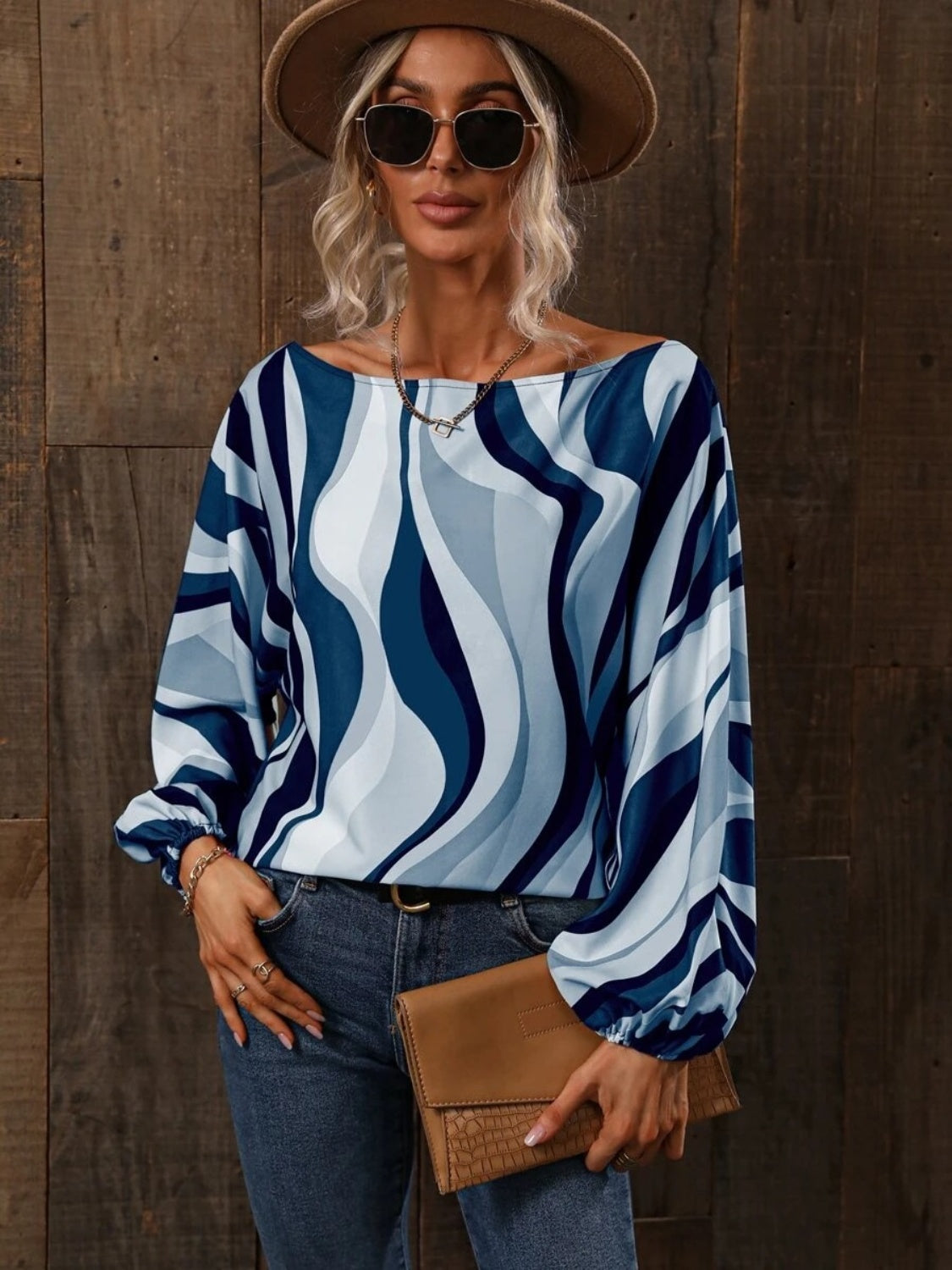 Printed Boat Neck Blouse - Lunaria