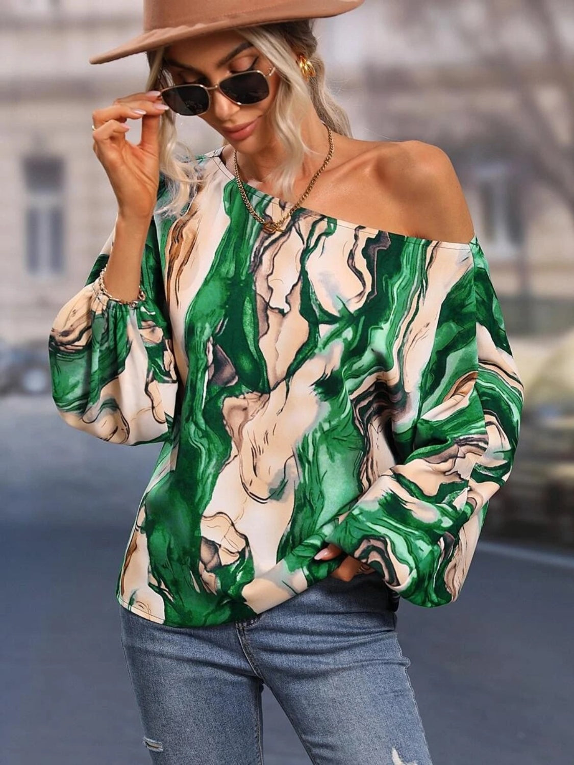 Printed Boat Neck Blouse - Lunaria