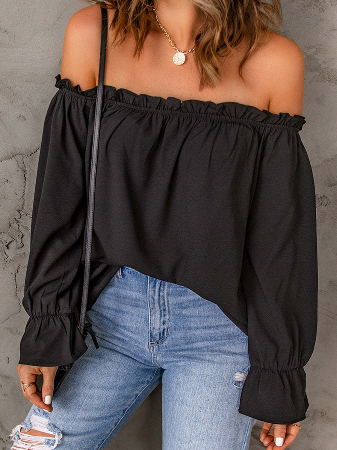 Off-Shoulder Flounce Sleeve Blouse - Lunaria