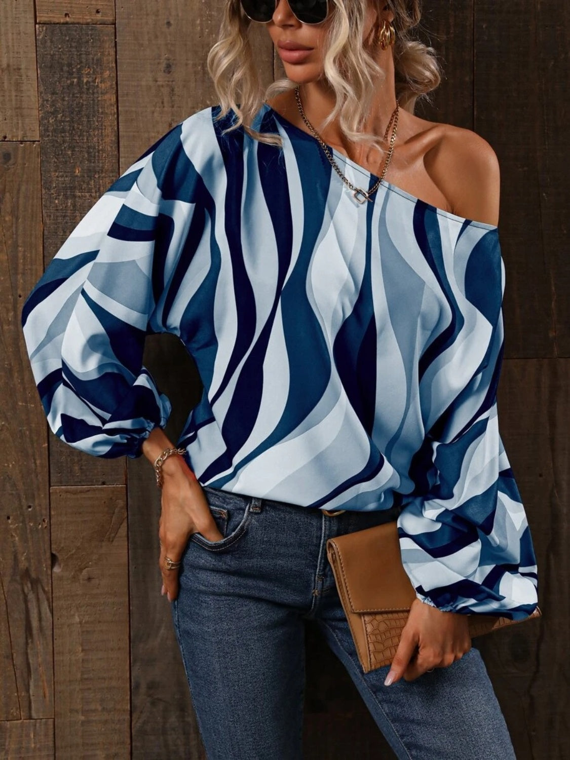 Printed Boat Neck Blouse - Lunaria