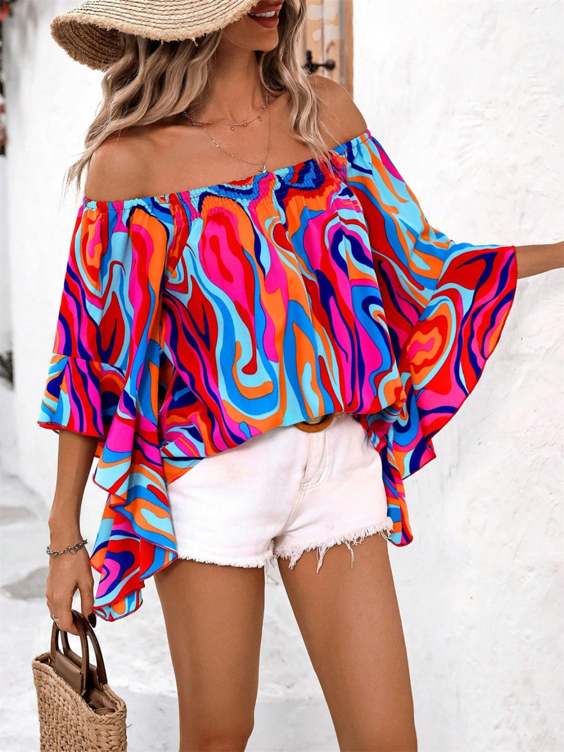 Printed Off-Shoulder Blouse - Lunaria