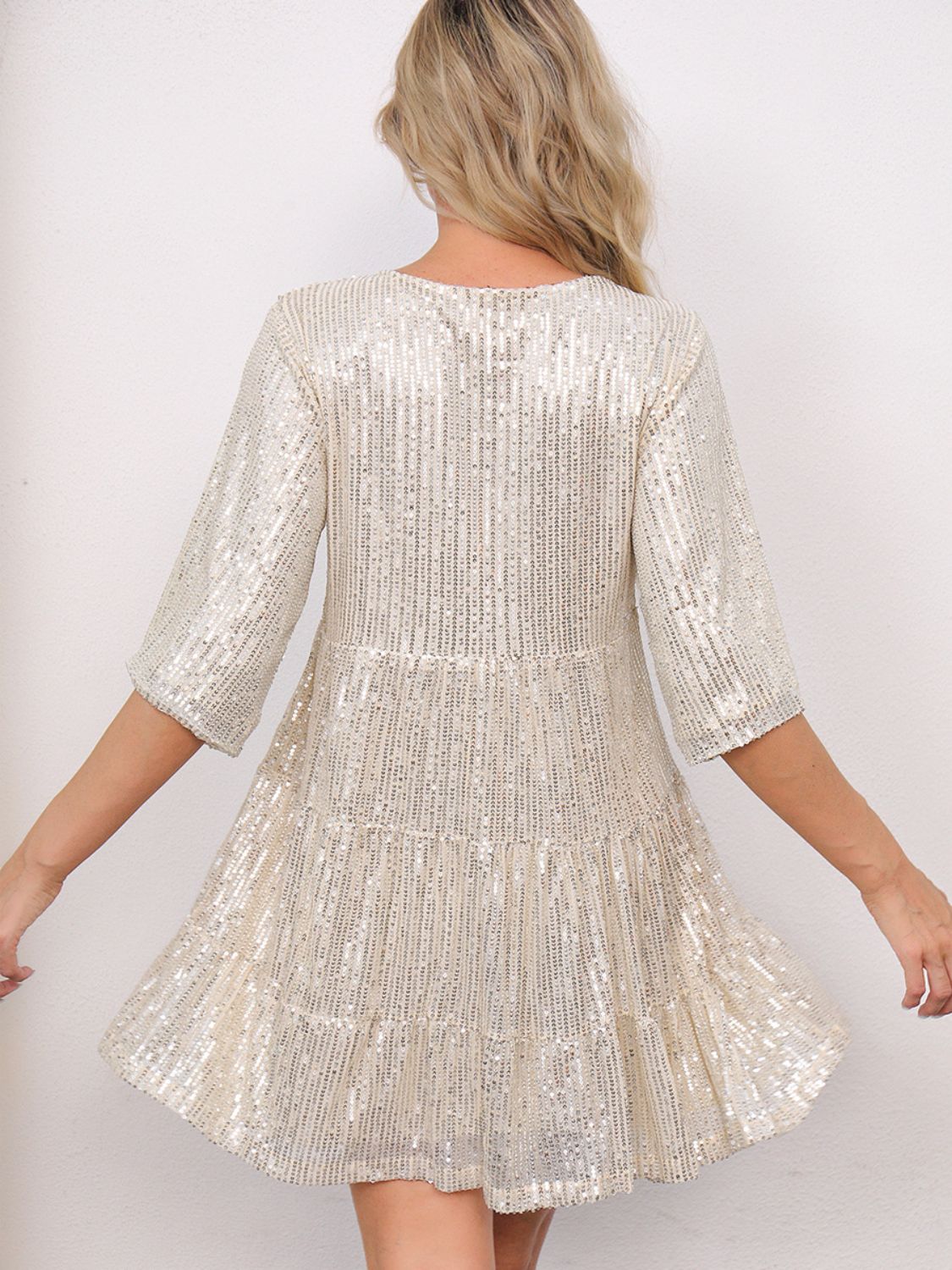 Sequin Round Neck Half Sleeve Mini Dress - Lunaria