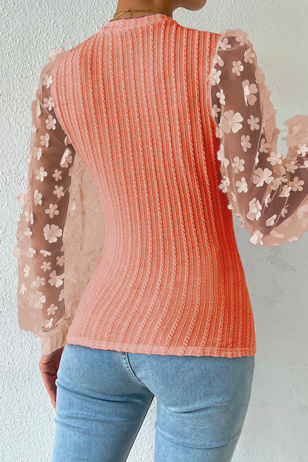 Textured Applique Long Sleeve Blouse - Lunaria