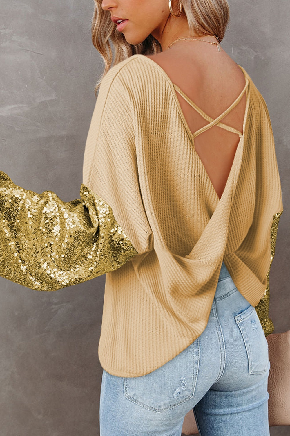 Sequin Waffle-Knit Blouse - Lunaria