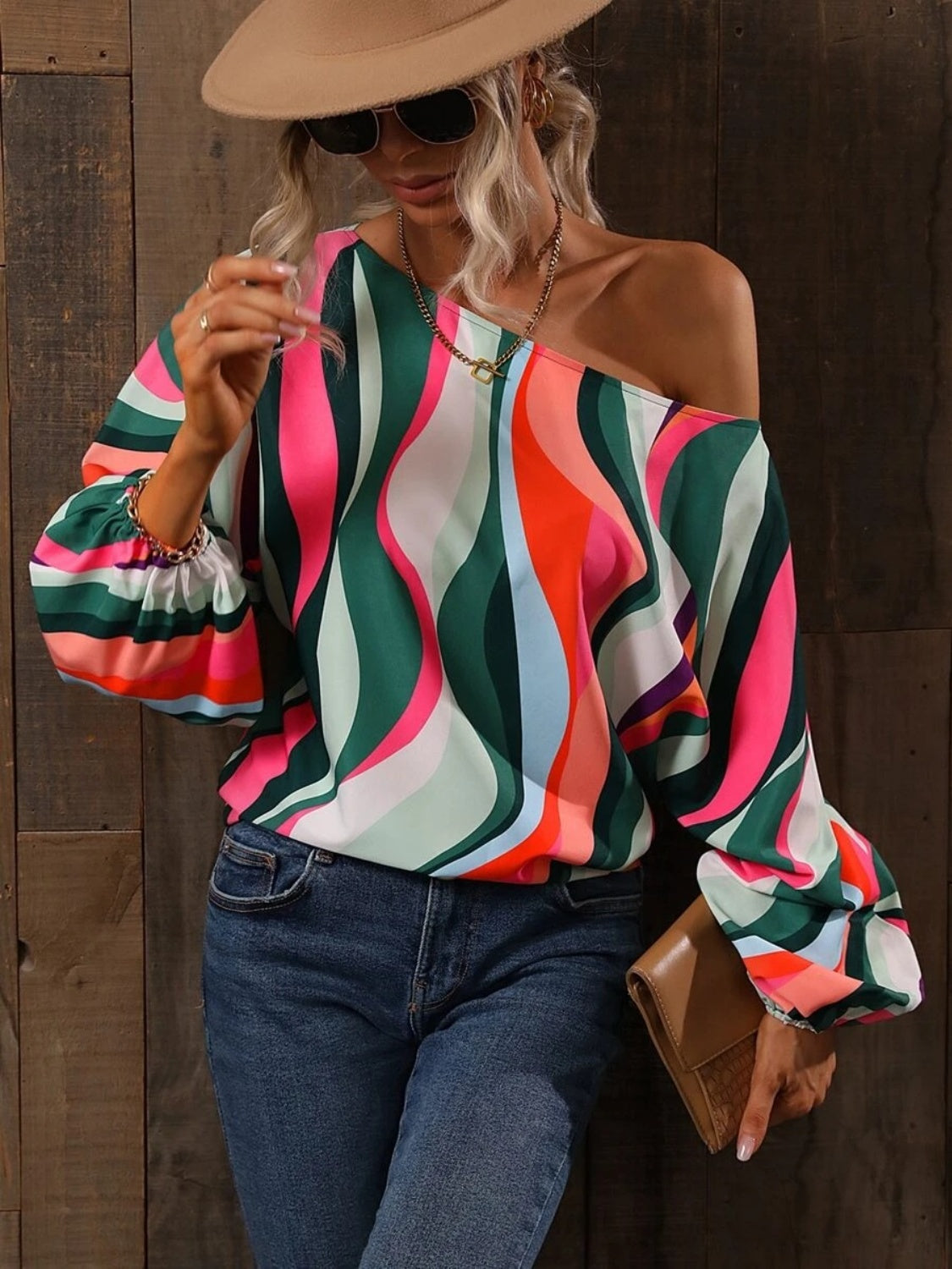 Printed Boat Neck Blouse - Lunaria