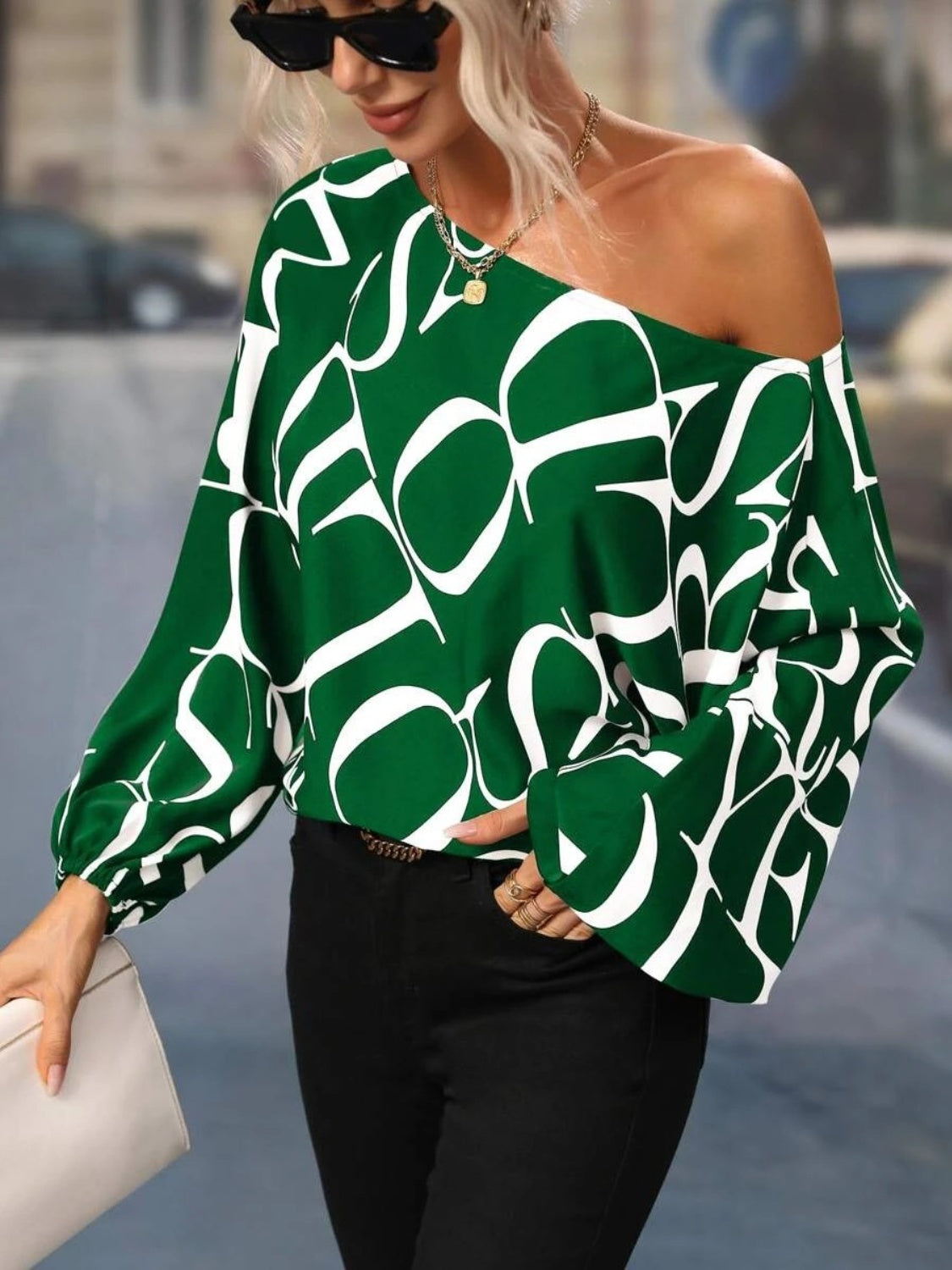 Printed Boat Neck Blouse - Lunaria