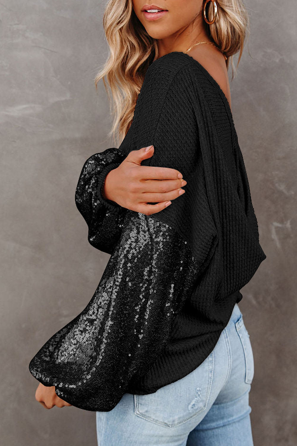 Sequin Waffle-Knit Blouse - Lunaria