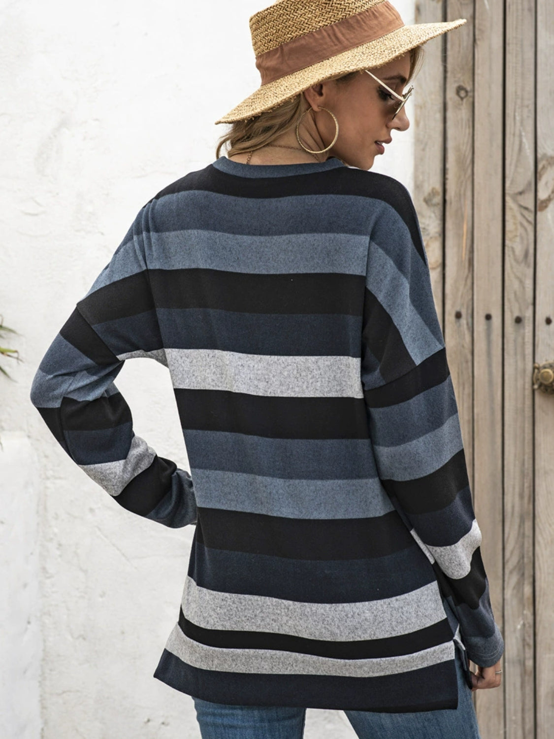 Full Size Striped Round Neck Long Sleeve T-Shirt Plus Size - Lunaria