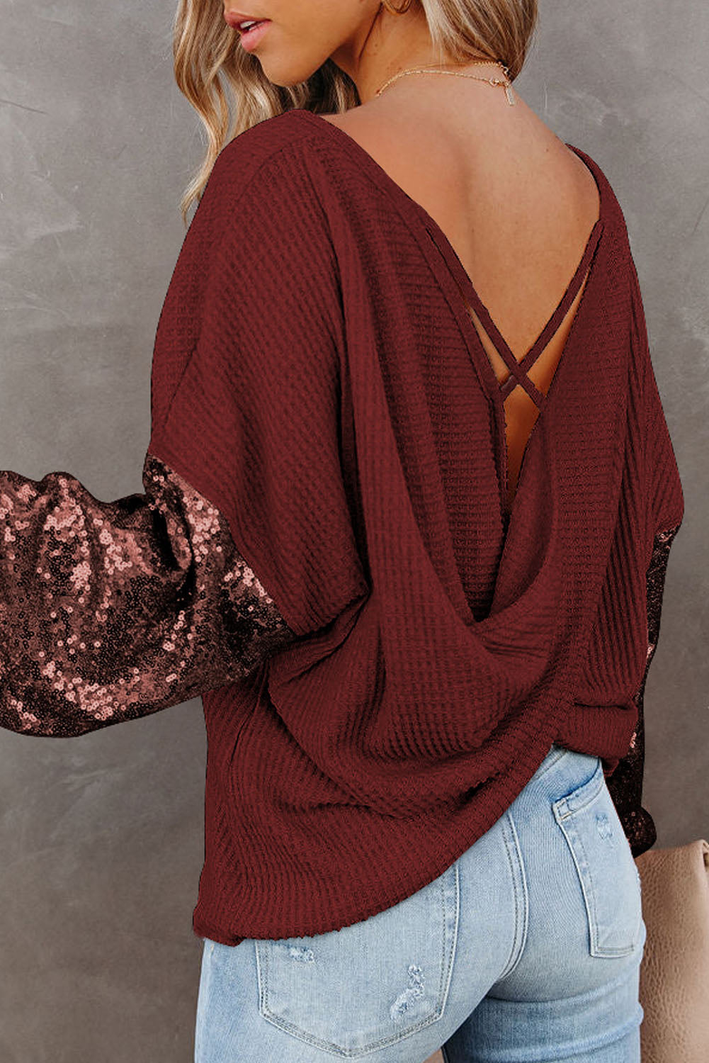 Sequin Waffle-Knit Blouse - Lunaria