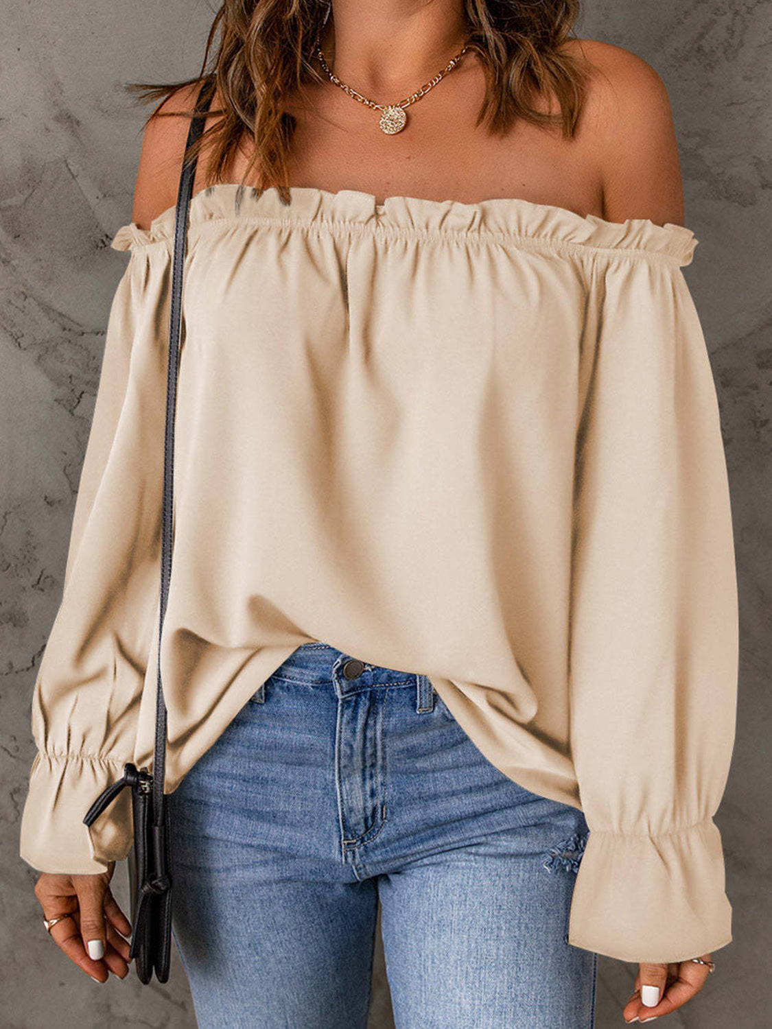 Off-Shoulder Flounce Sleeve Blouse - Lunaria