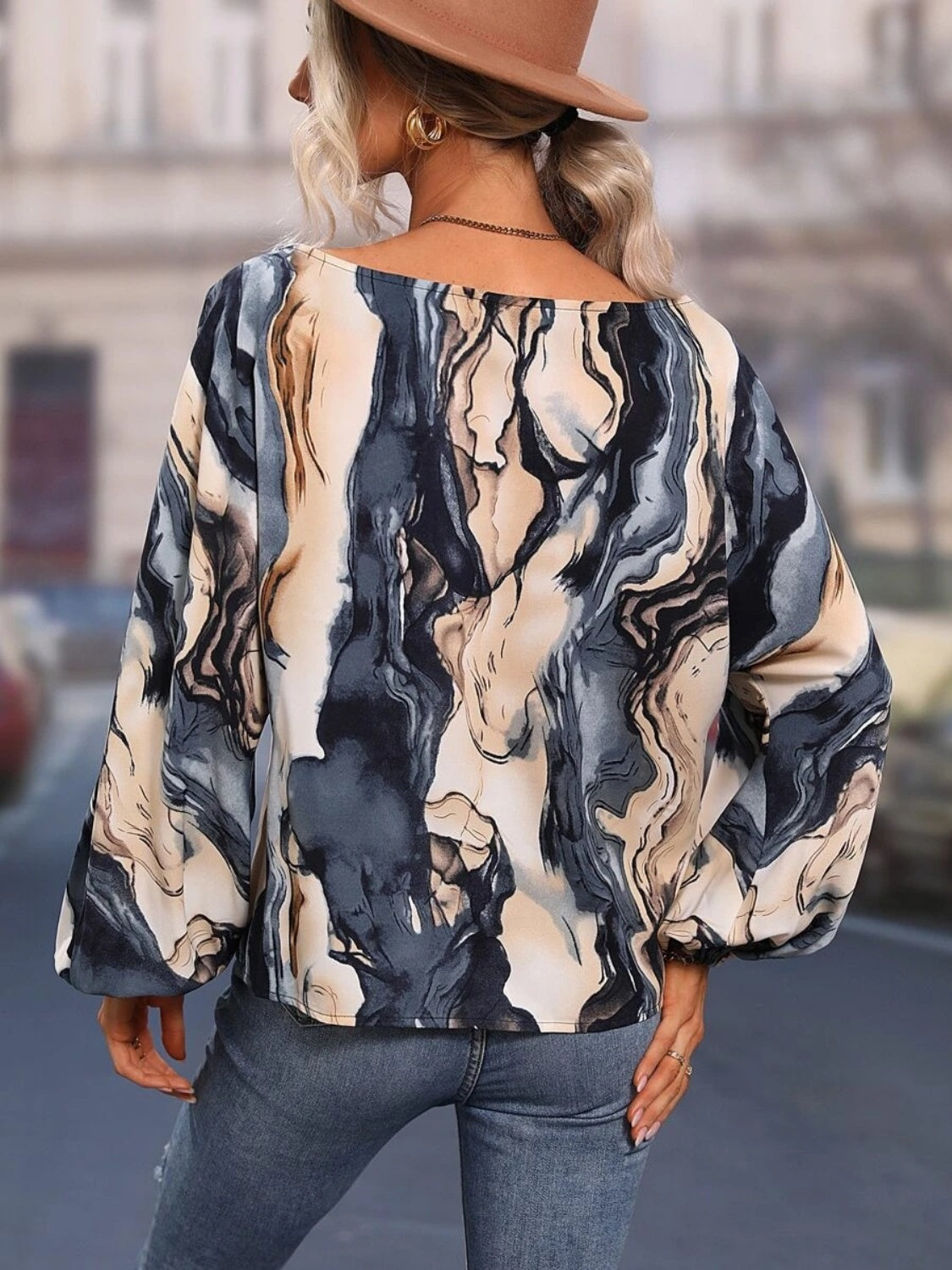 Printed Boat Neck Blouse - Lunaria