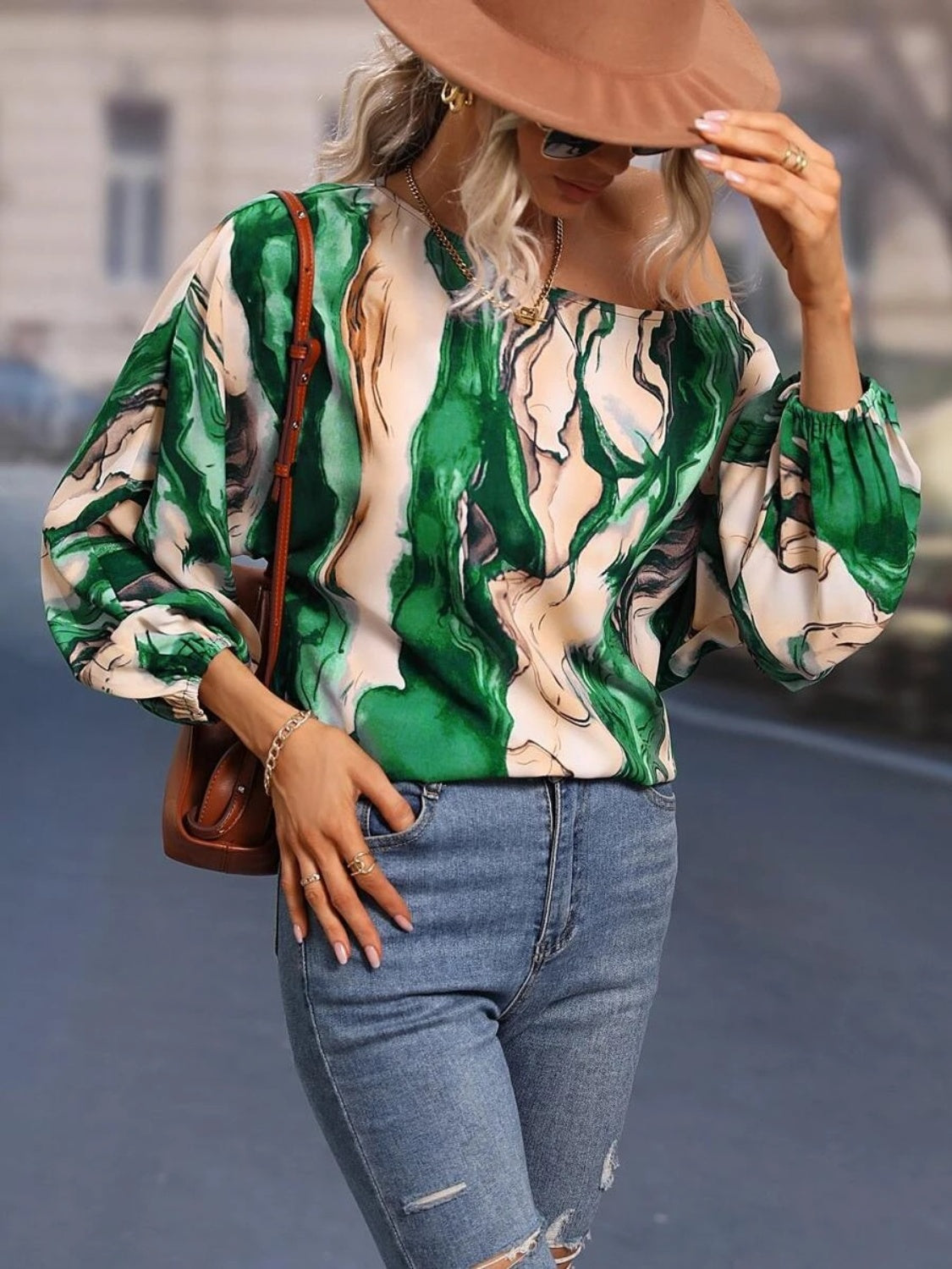 Printed Boat Neck Blouse - Lunaria