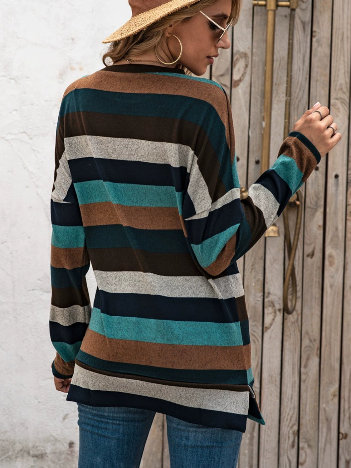 Full Size Striped Round Neck Long Sleeve T-Shirt Plus Size - Lunaria