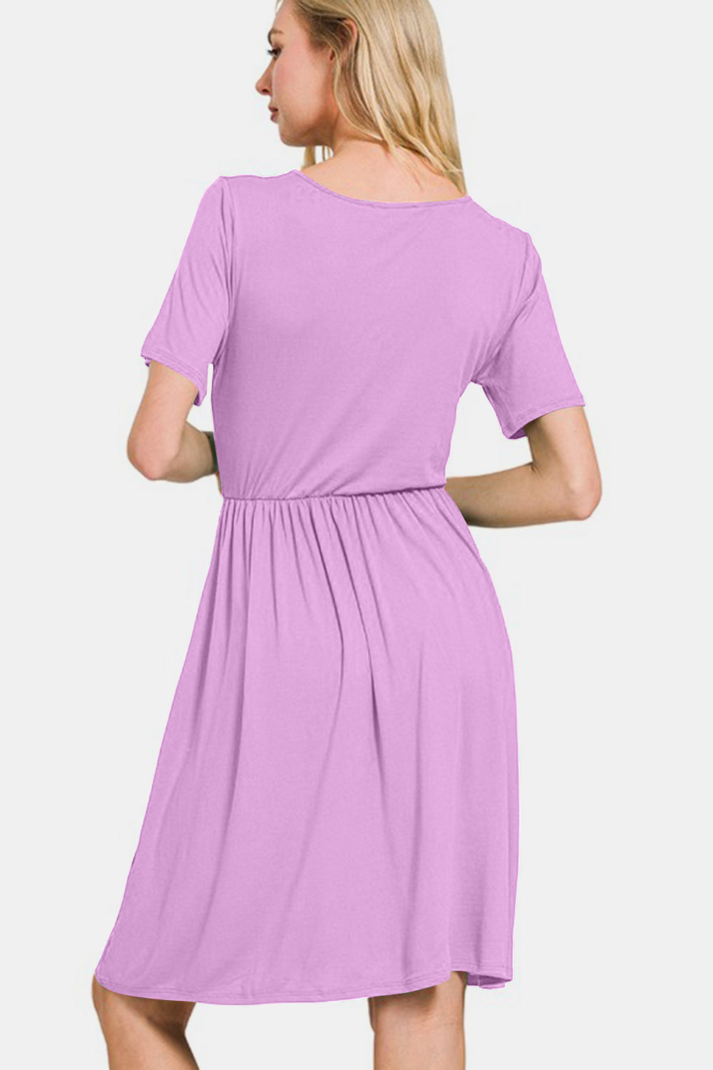 Zenana Surplice Short Sleeve Brushed DTY Dress - Lunaria