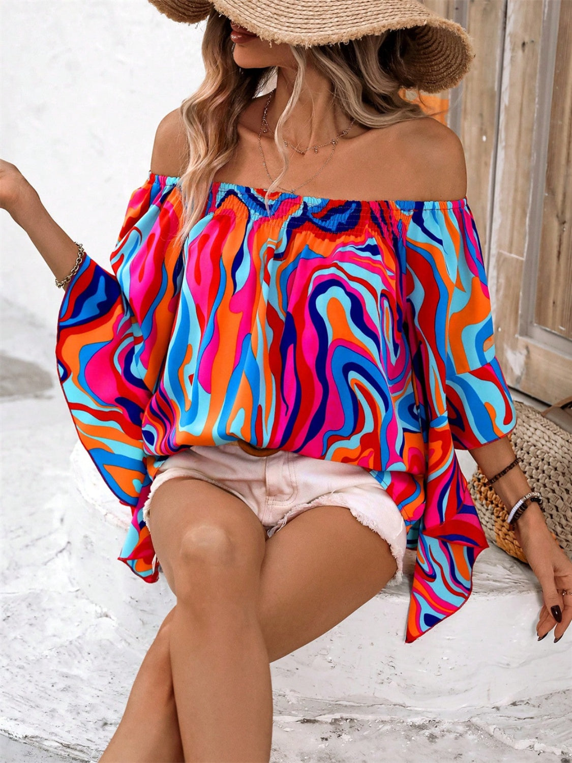 Printed Off-Shoulder Blouse - Lunaria